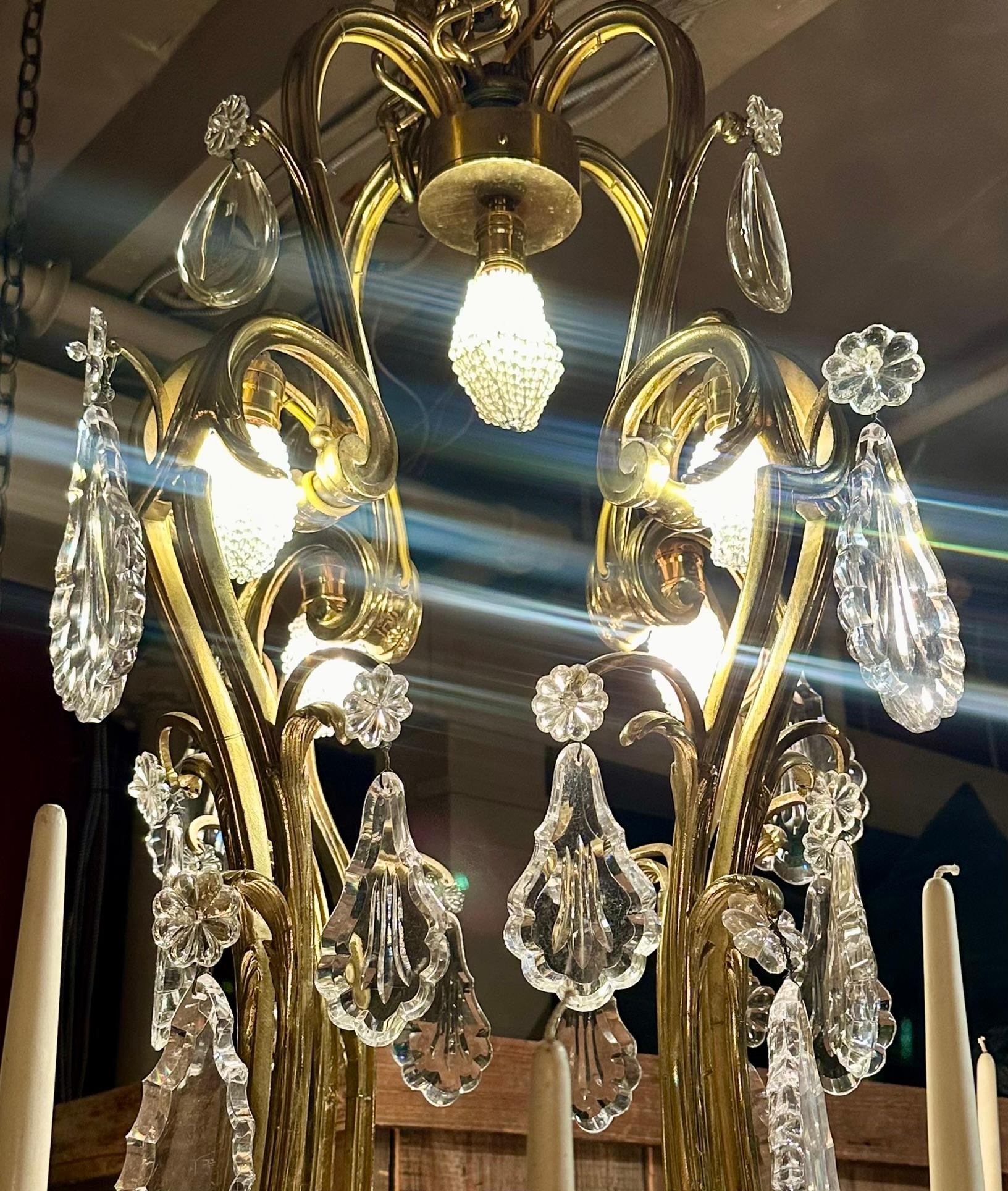 Antique French Baccarat Crystal and Gold Bronze Chandelier, Circa 1890 In Good Condition For Sale In New Orleans, LA