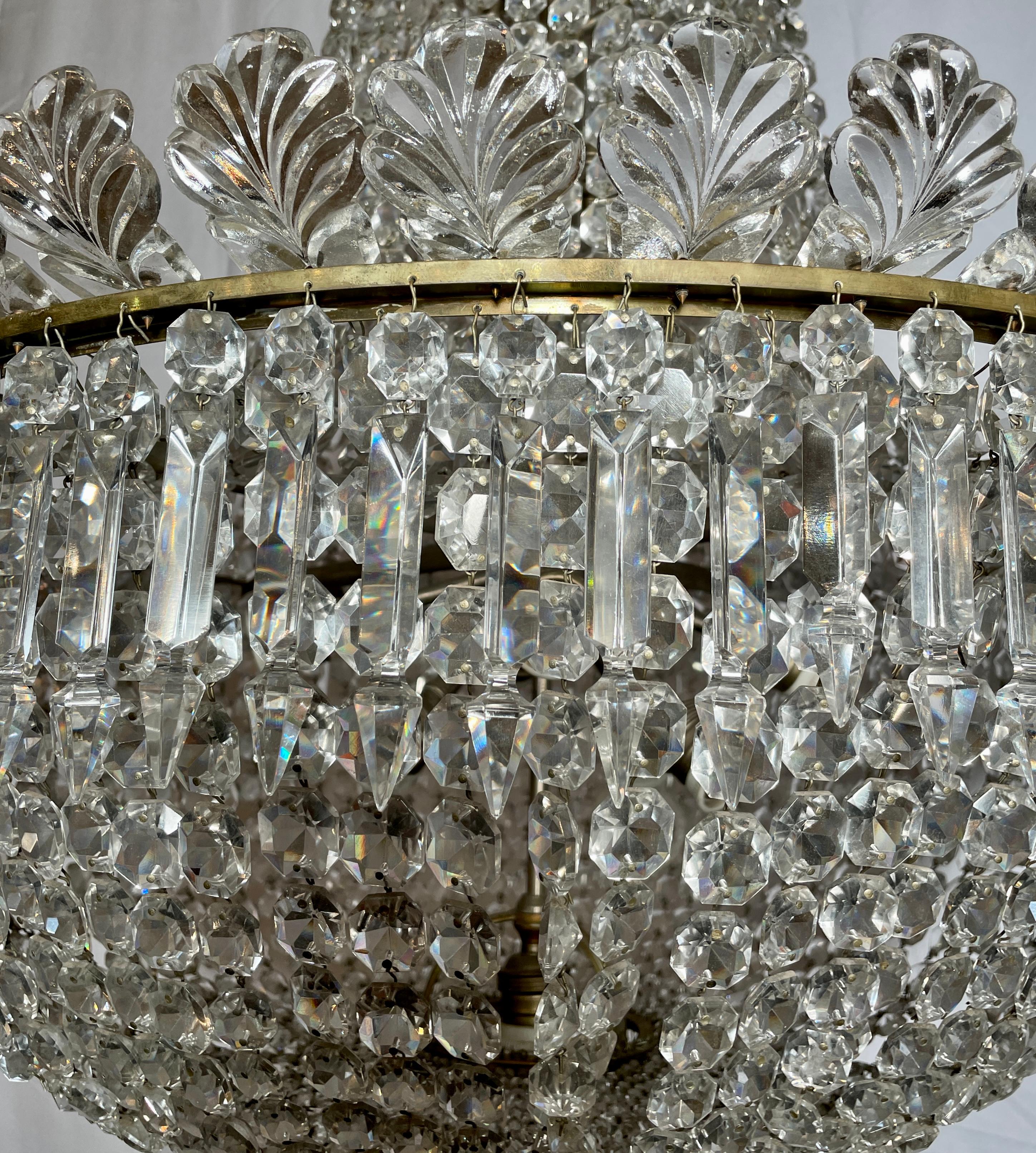 19th Century Antique French Baccarat Crystal and Gold Bronze Chandelier, Circa 1890 For Sale