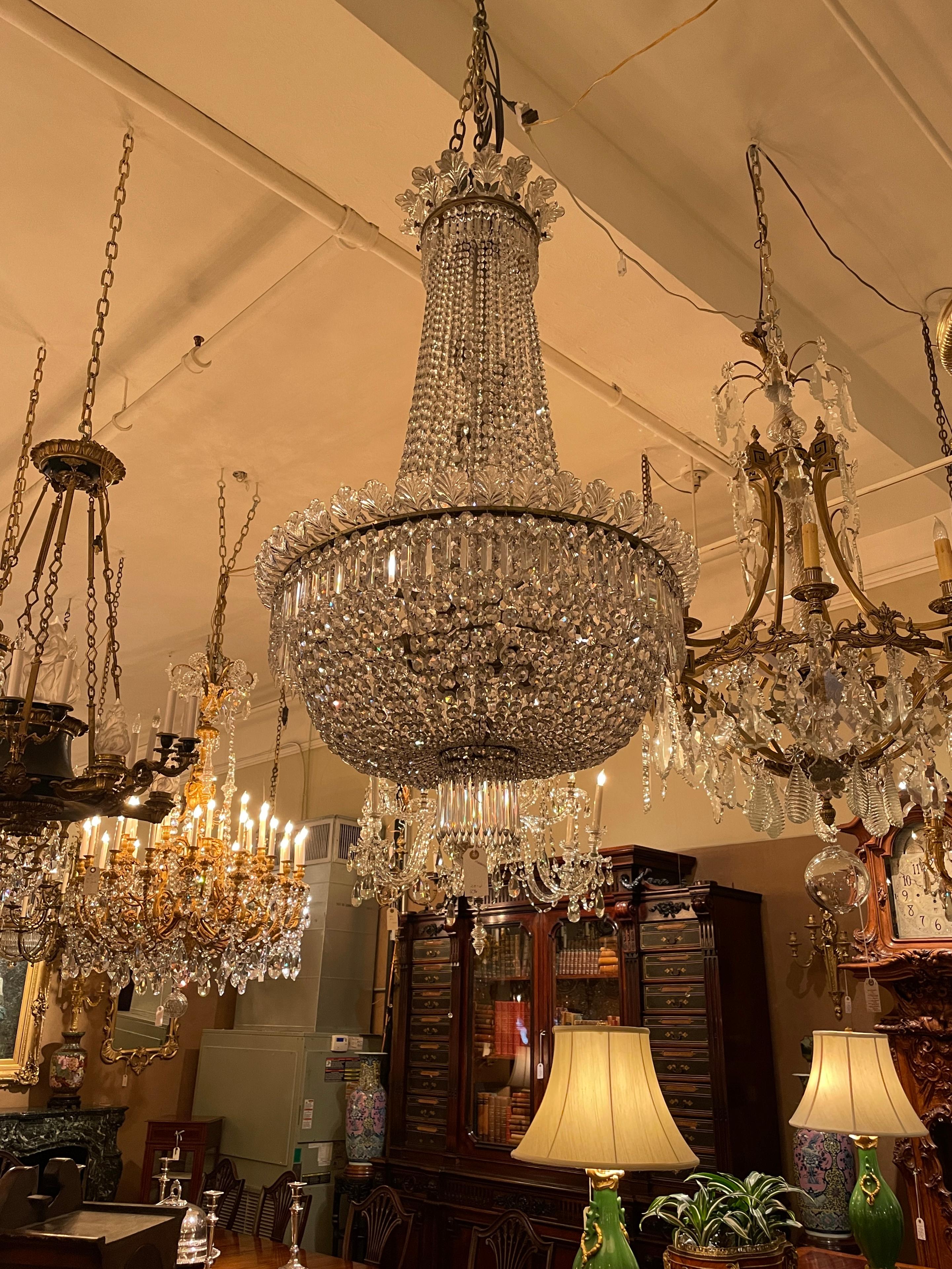 Antique French Baccarat Crystal and Gold Bronze Chandelier, Circa 1890 For Sale 1