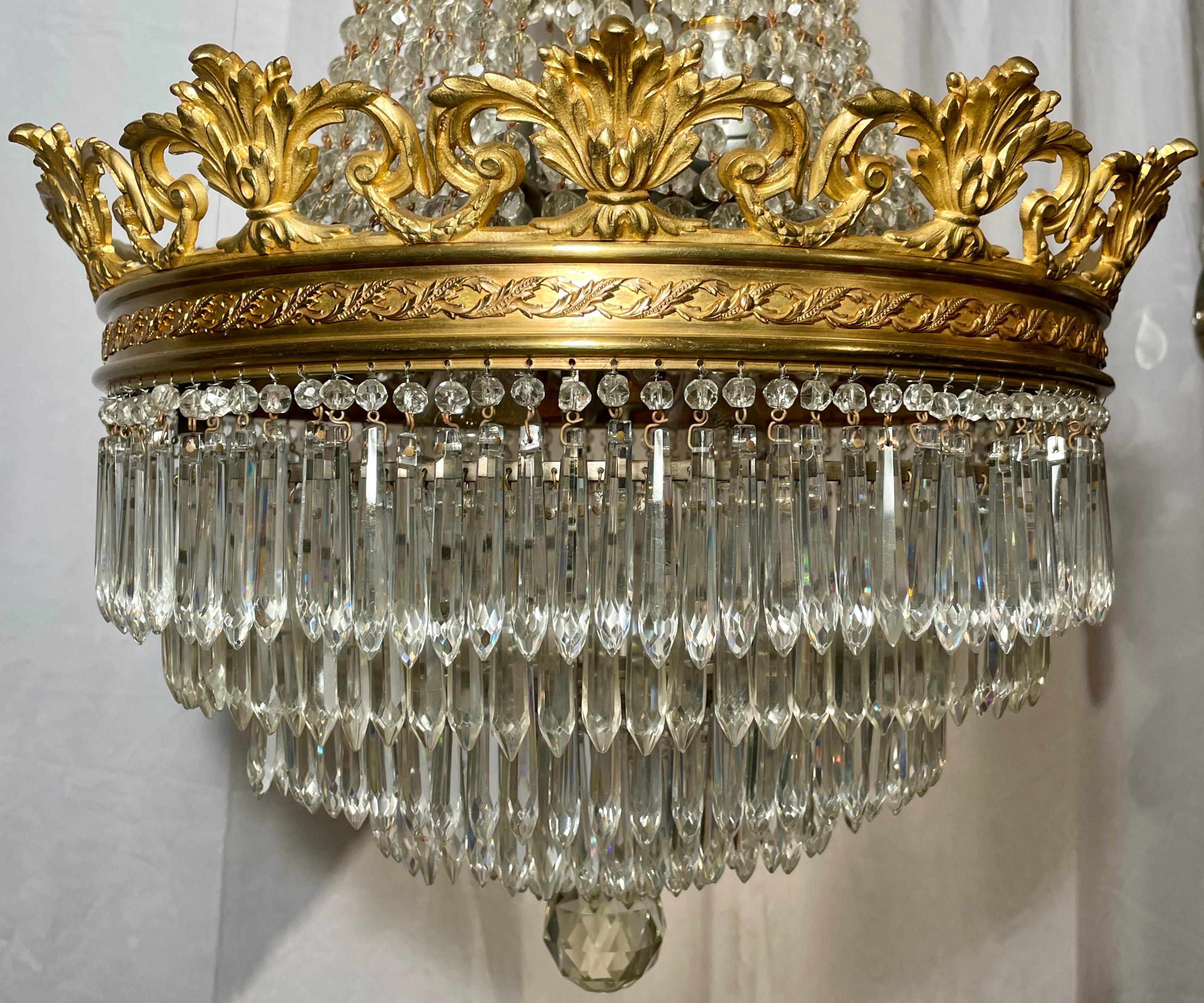 19th Century Antique French Baccarat Crystal and Gold Bronze Chandelier, Circa 1890s For Sale