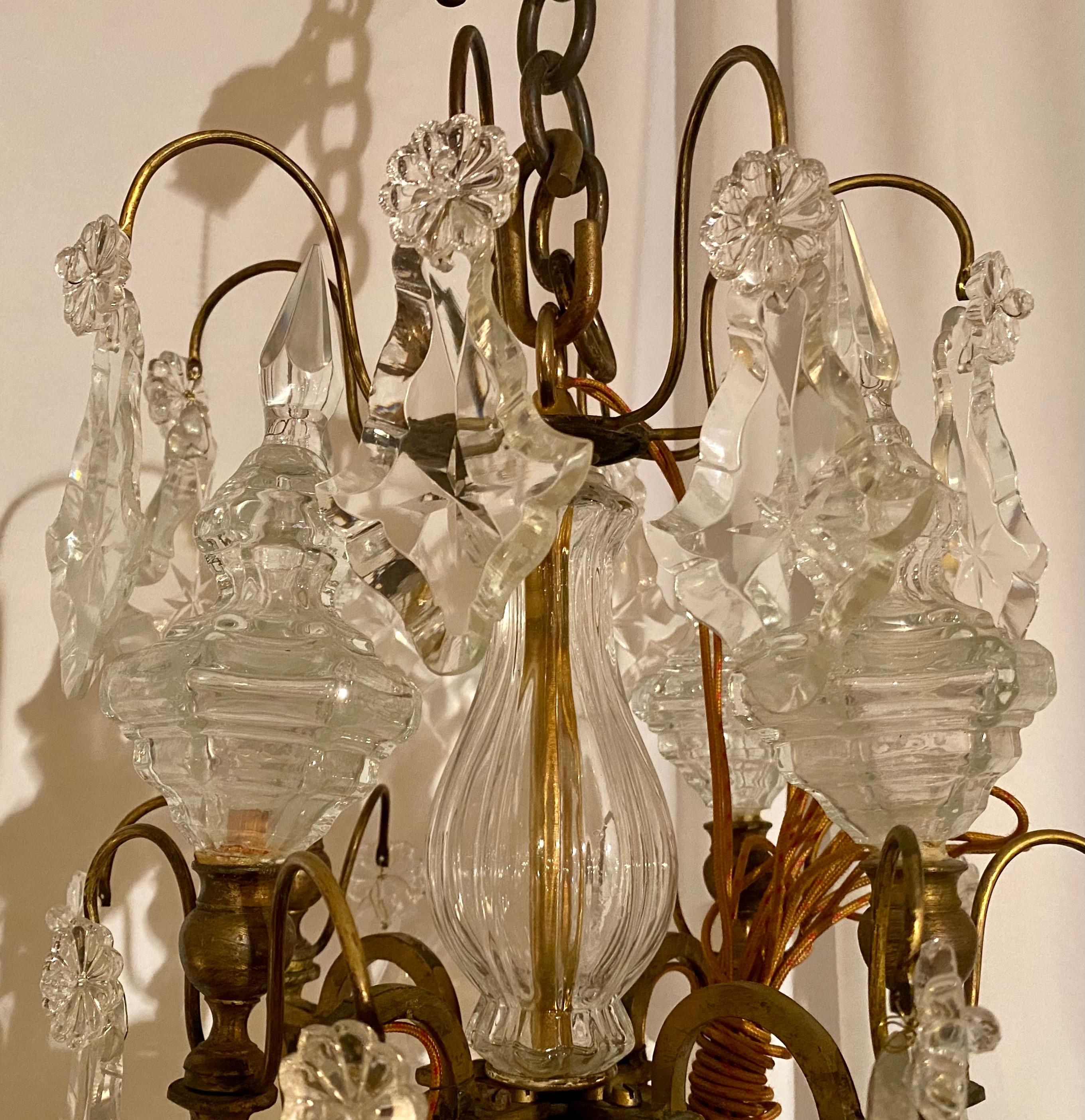 Antique French Baccarat Crystal and Original Bronze Chandelier In Good Condition For Sale In New Orleans, LA