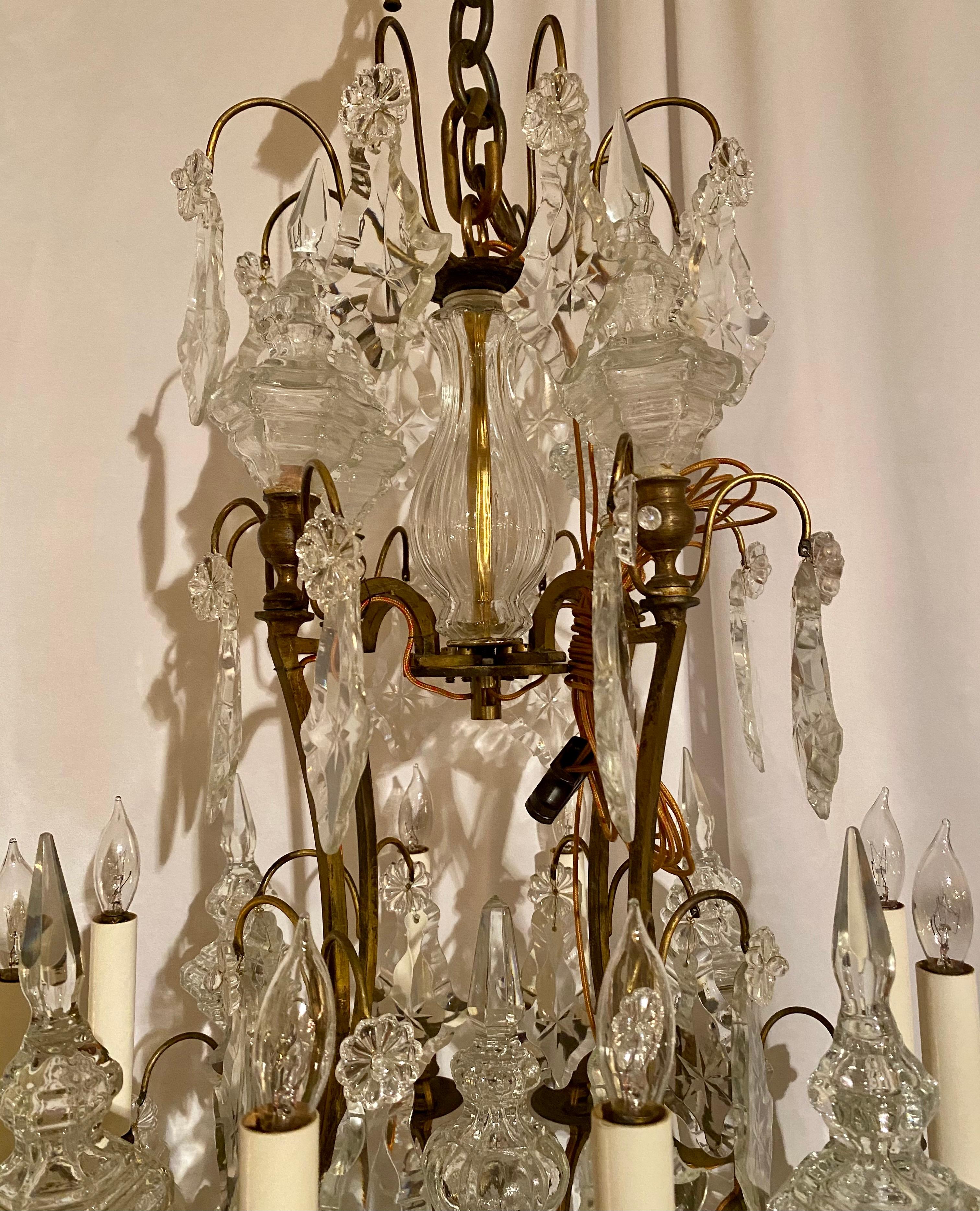 19th Century Antique French Baccarat Crystal and Original Bronze Chandelier For Sale