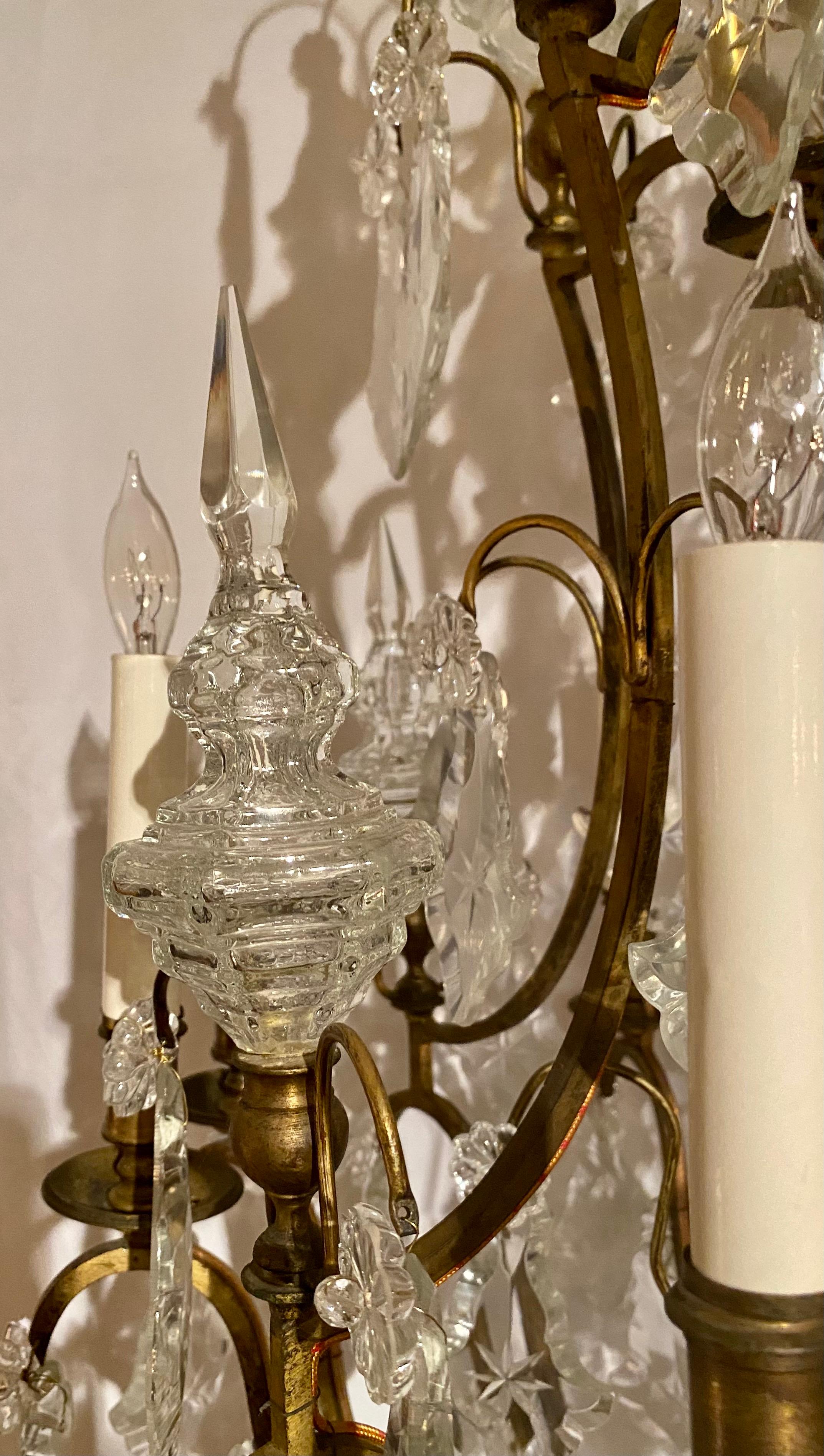 Antique French Baccarat Crystal and Original Bronze Chandelier For Sale 1