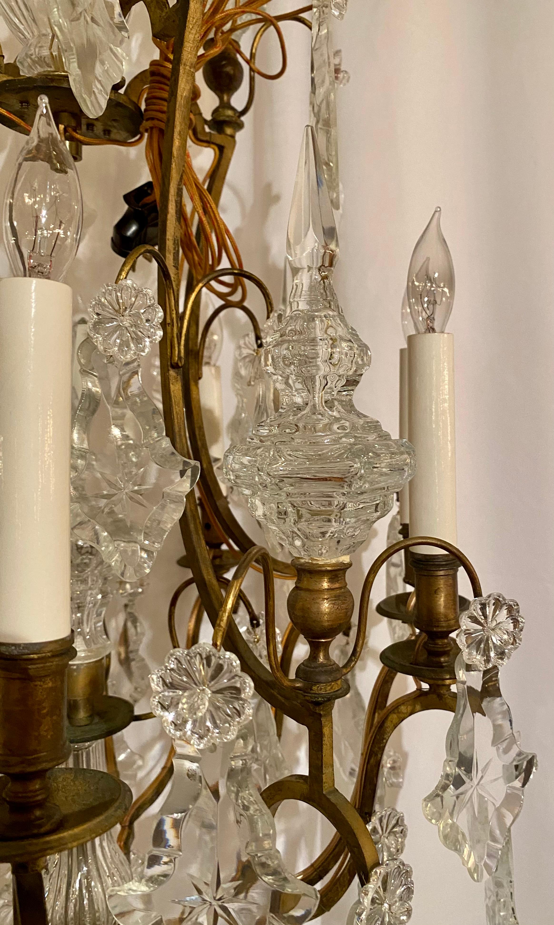 Antique French Baccarat Crystal and Original Bronze Chandelier For Sale 2