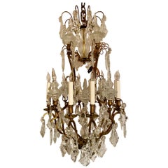 Antique French Baccarat Crystal and Original Bronze Chandelier