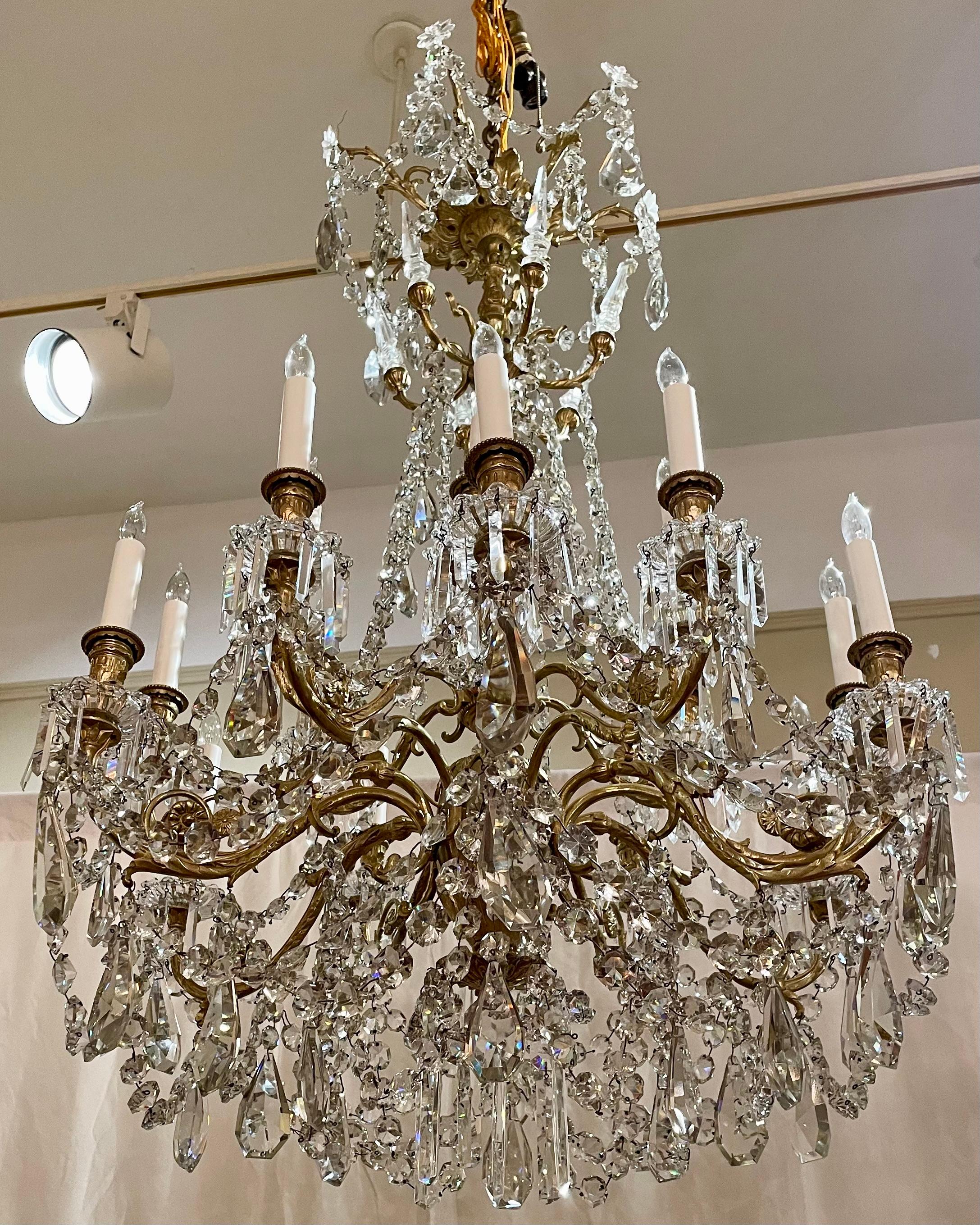 Francese Antique French Baccarat Crystal and Ormolu Chandelier, CIRCA 1880-1890. in vendita