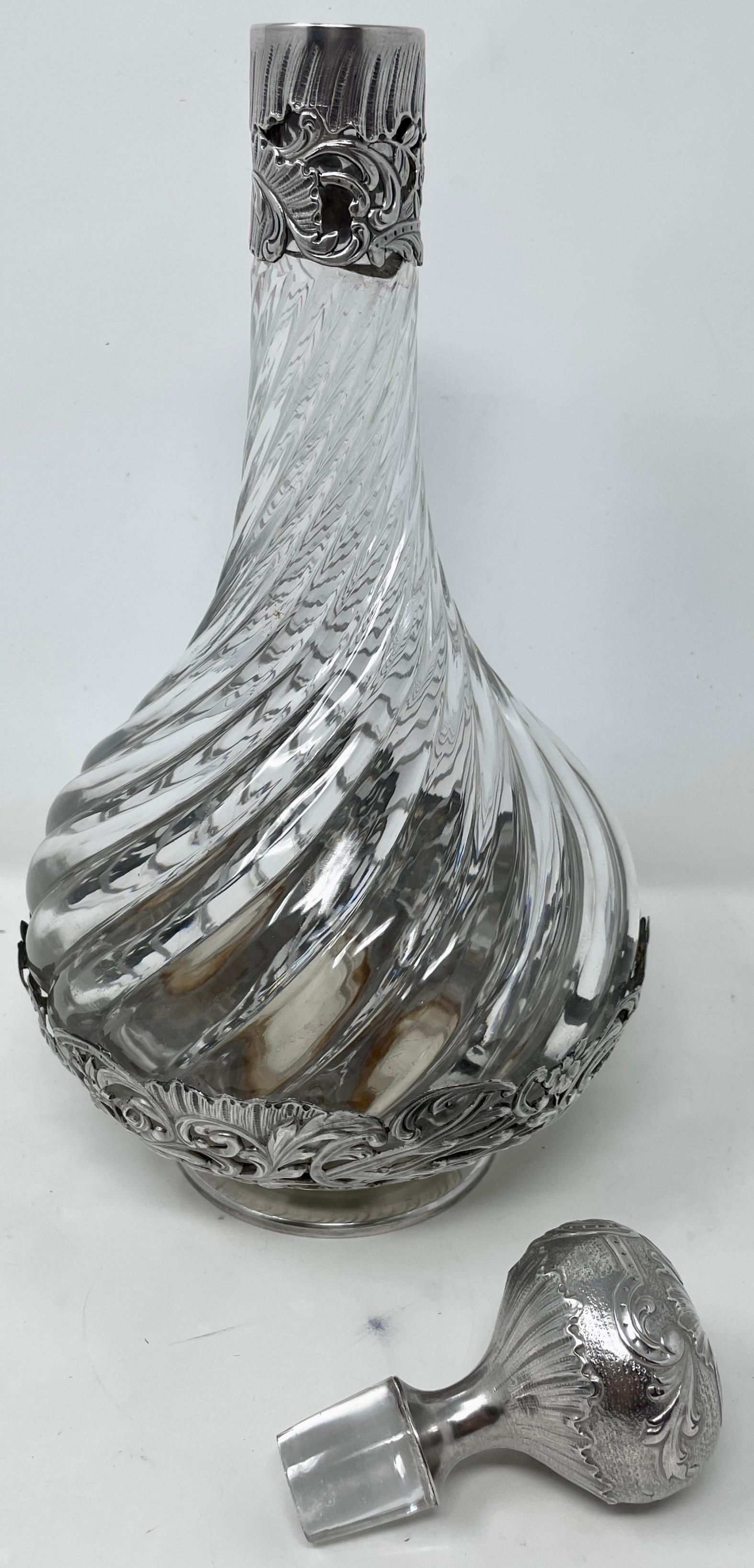 Francese Antique French Baccarat Crystal and Silver Overlay Claret Bottles, crca 1825-35 in vendita