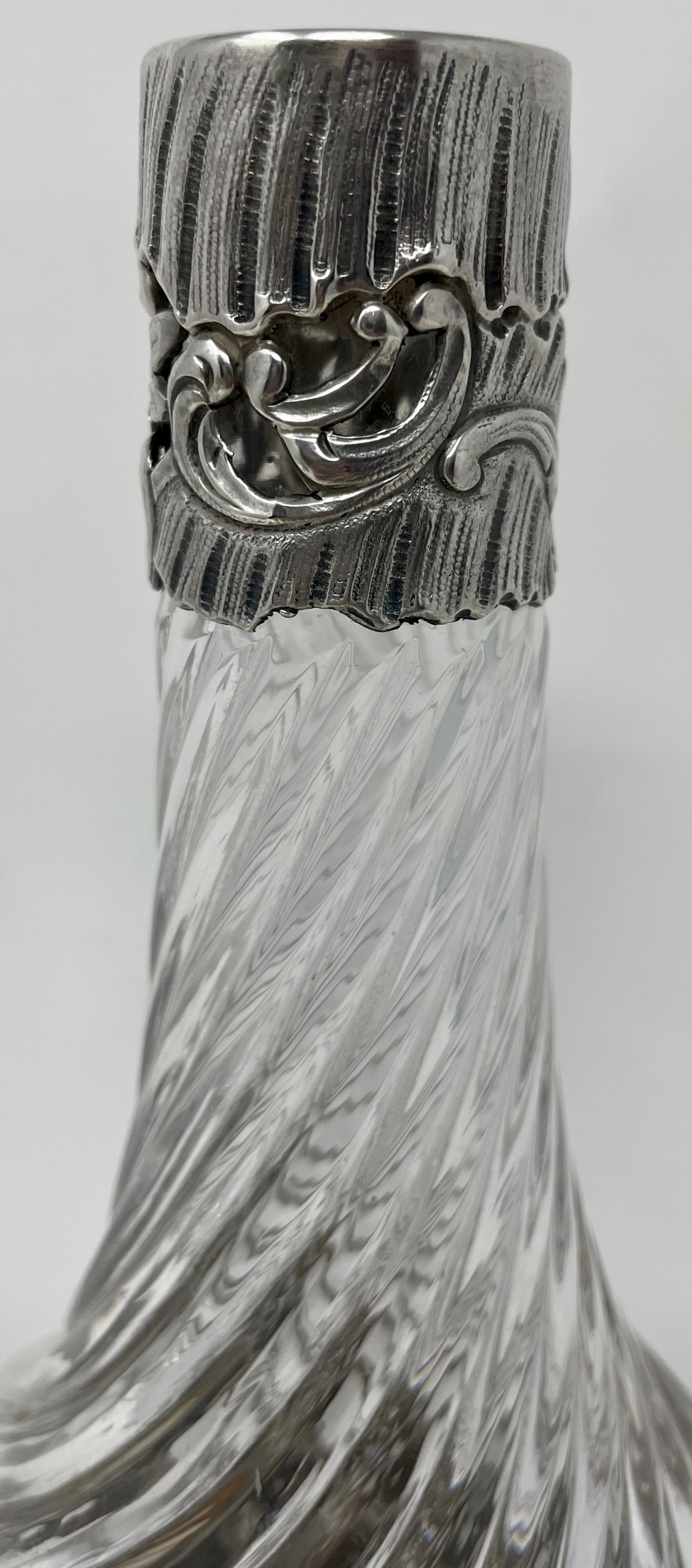 Antique French Baccarat Crystal and Silver Overlay Claret Bottles, crca 1825-35 In condizioni buone in vendita a New Orleans, LA