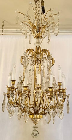 Antique French Baccarat Crystal & Bronze D'Oré 20-Light Chandelier, Circa 1890.