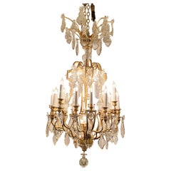 Antique French Baccarat Crystal & Bronze D'Oré 20-Light Chandelier, Circa 1890.