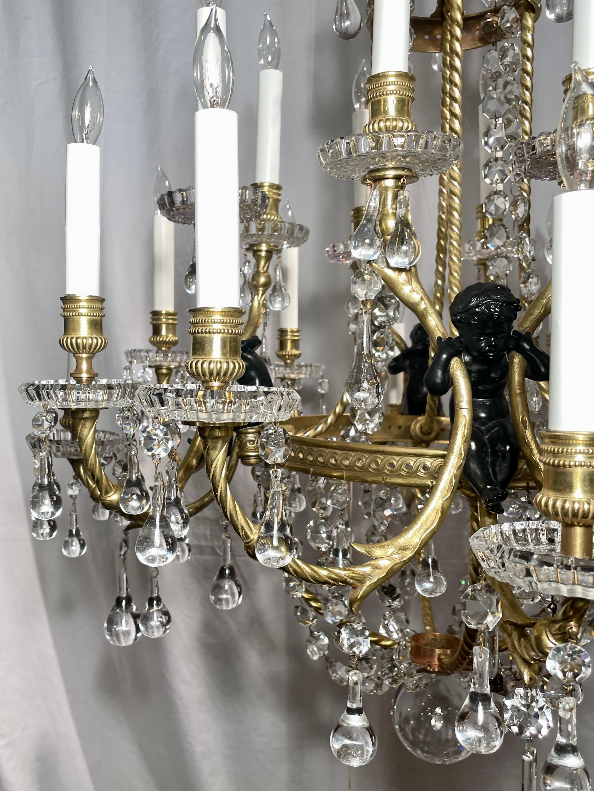 19th Century Antique French Baccarat Crystal & Bronze D'ore Chandelier, circa 1890 For Sale