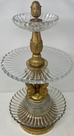 Antique French Baccarat Crystal & Bronze D'Ore Dolphin Centerpiece, Circa 1880's