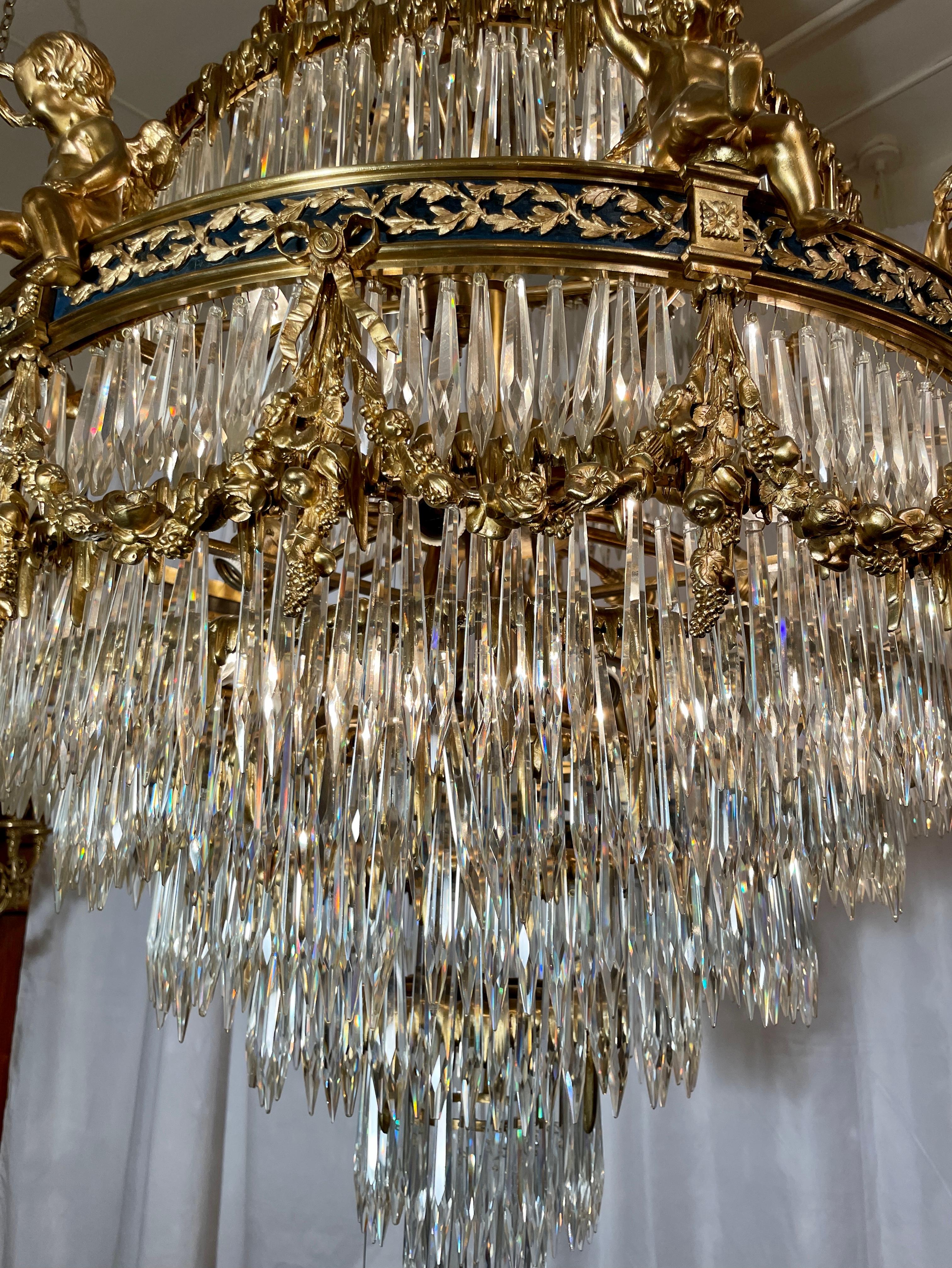 Antique French Baccarat Crystal & Bronze D'Ore Waterfall Chandelier, Circa 1880s For Sale 6
