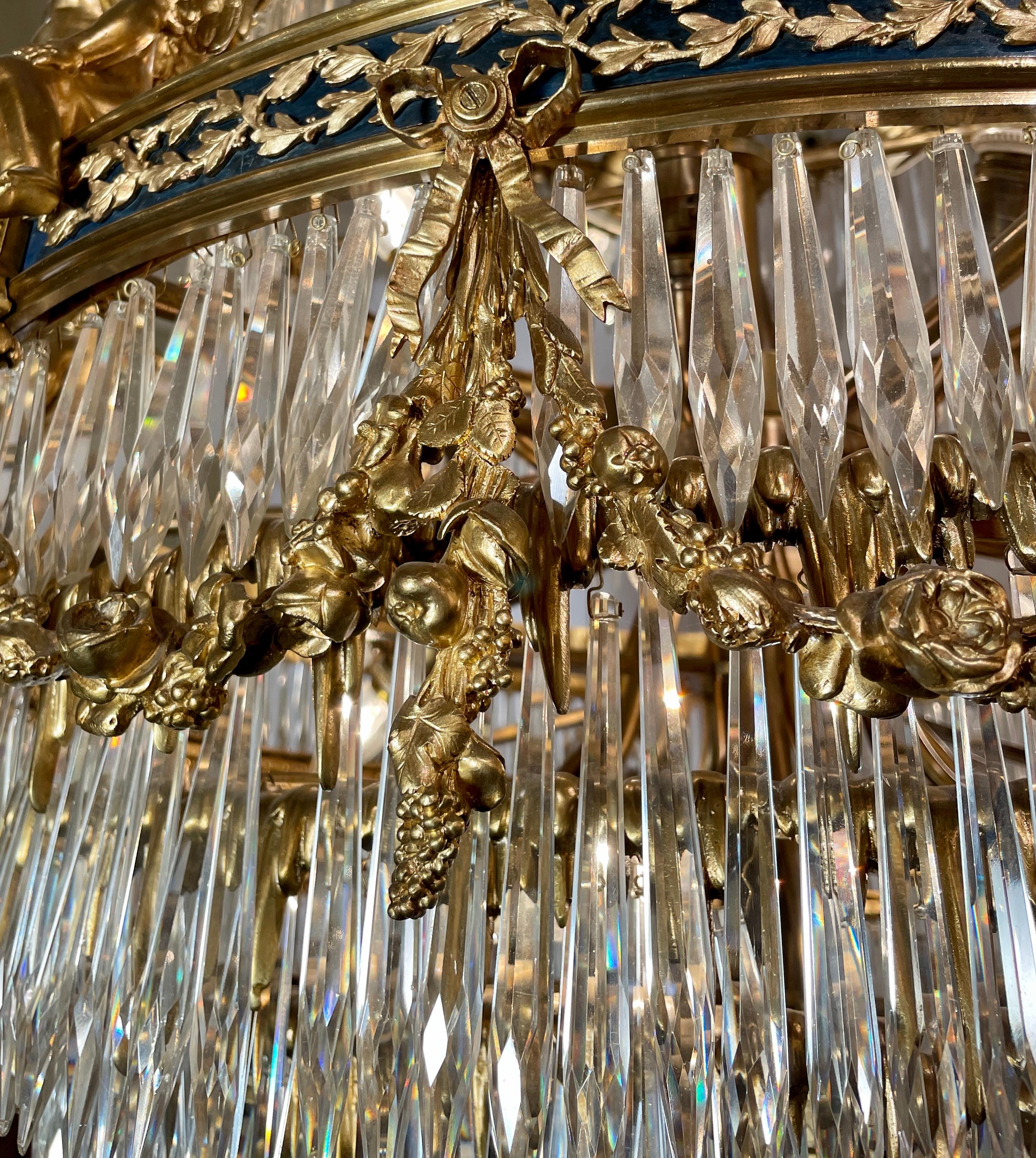 Antique French Baccarat Crystal & Bronze D'Ore Waterfall Chandelier, Circa 1880s For Sale 7