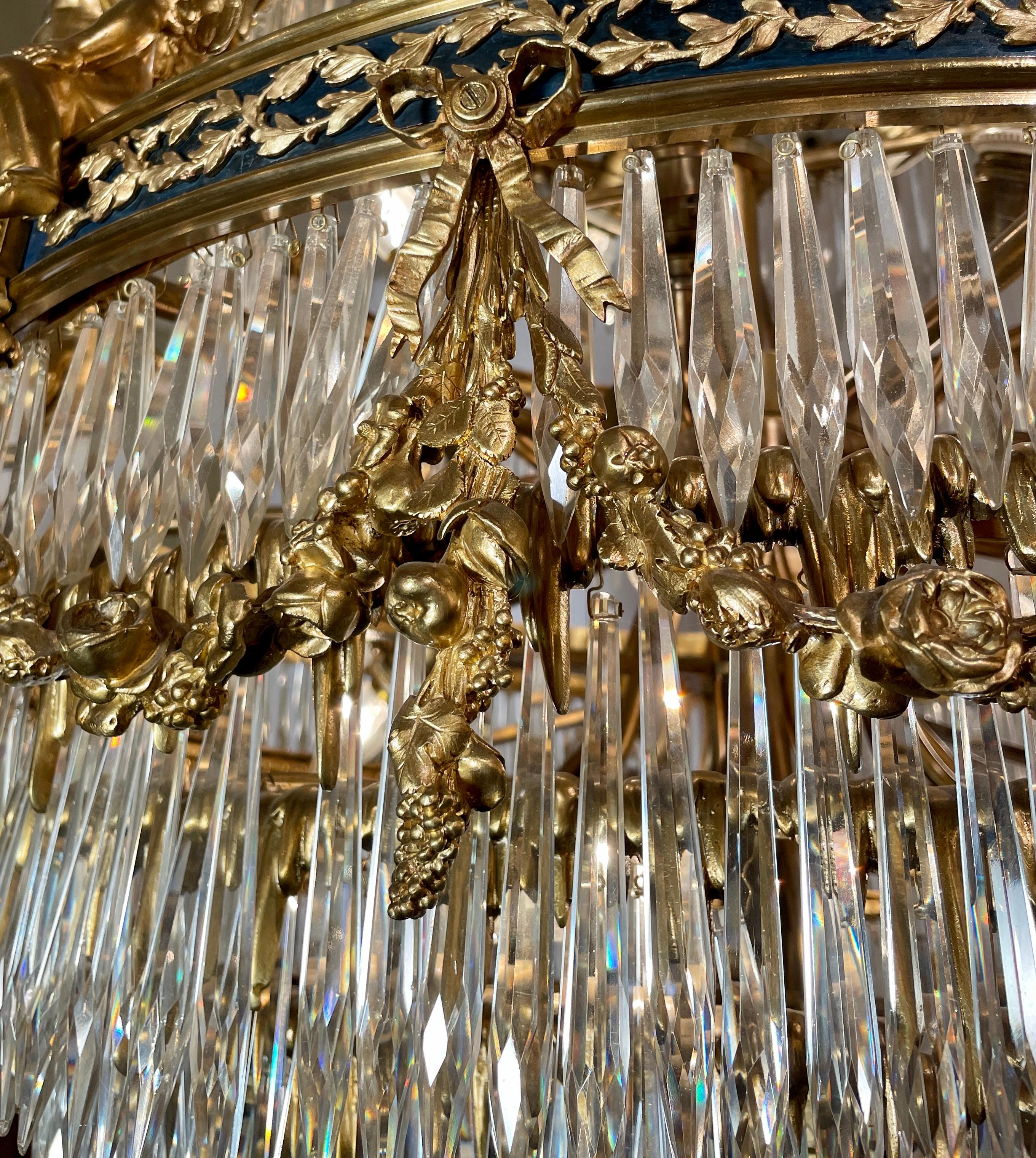 Antique French Baccarat Crystal & Bronze D'Ore Waterfall Chandelier For Sale 7