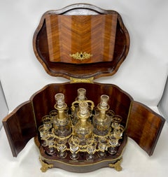 Antique French Baccarat Crystal Cave À Liqueur in Satinwood Case circa 1885-1890