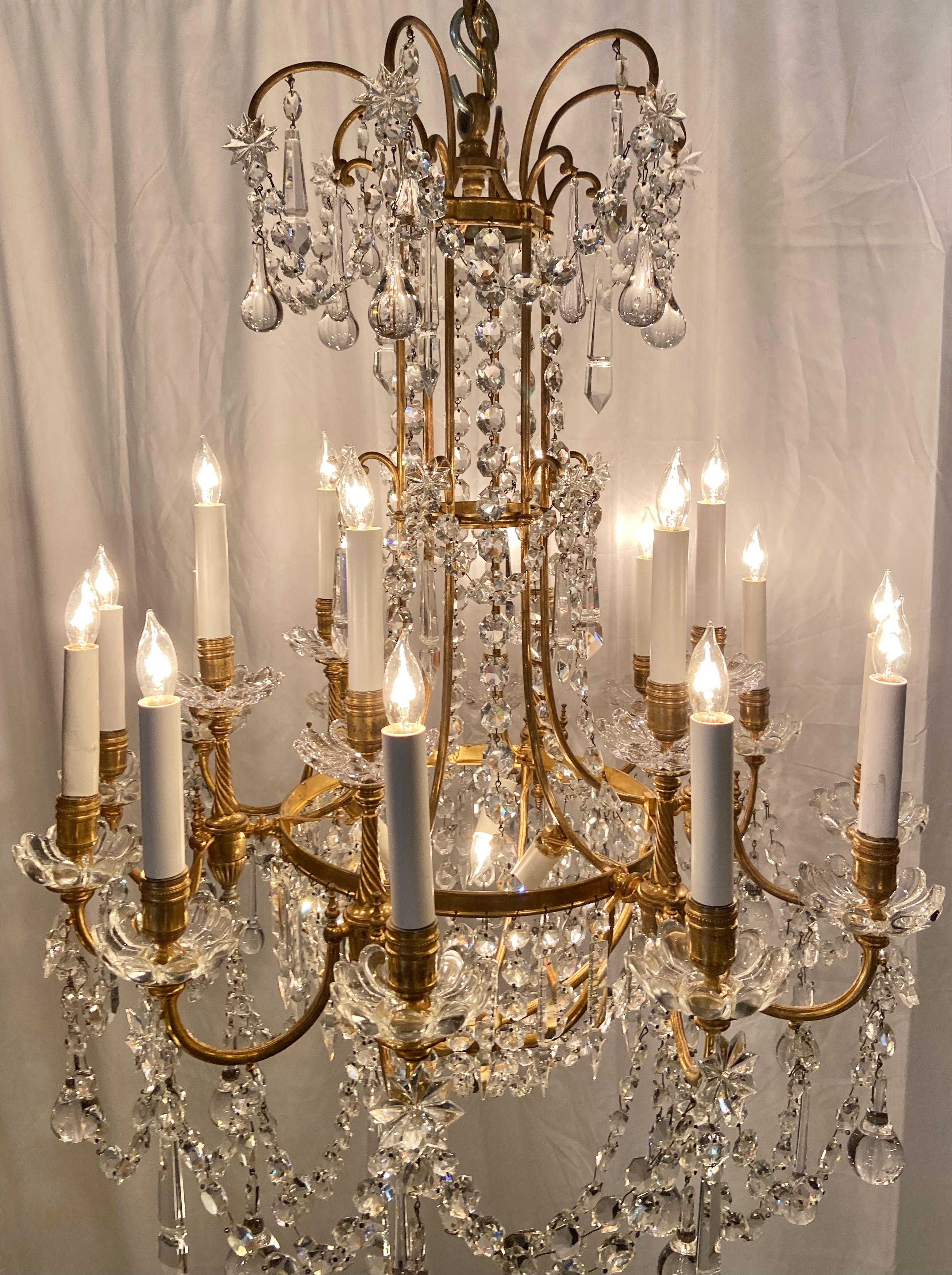 Antique French Baccarat crystal & gold bronze 18-Light Chandelier, Circa 1875-1895.