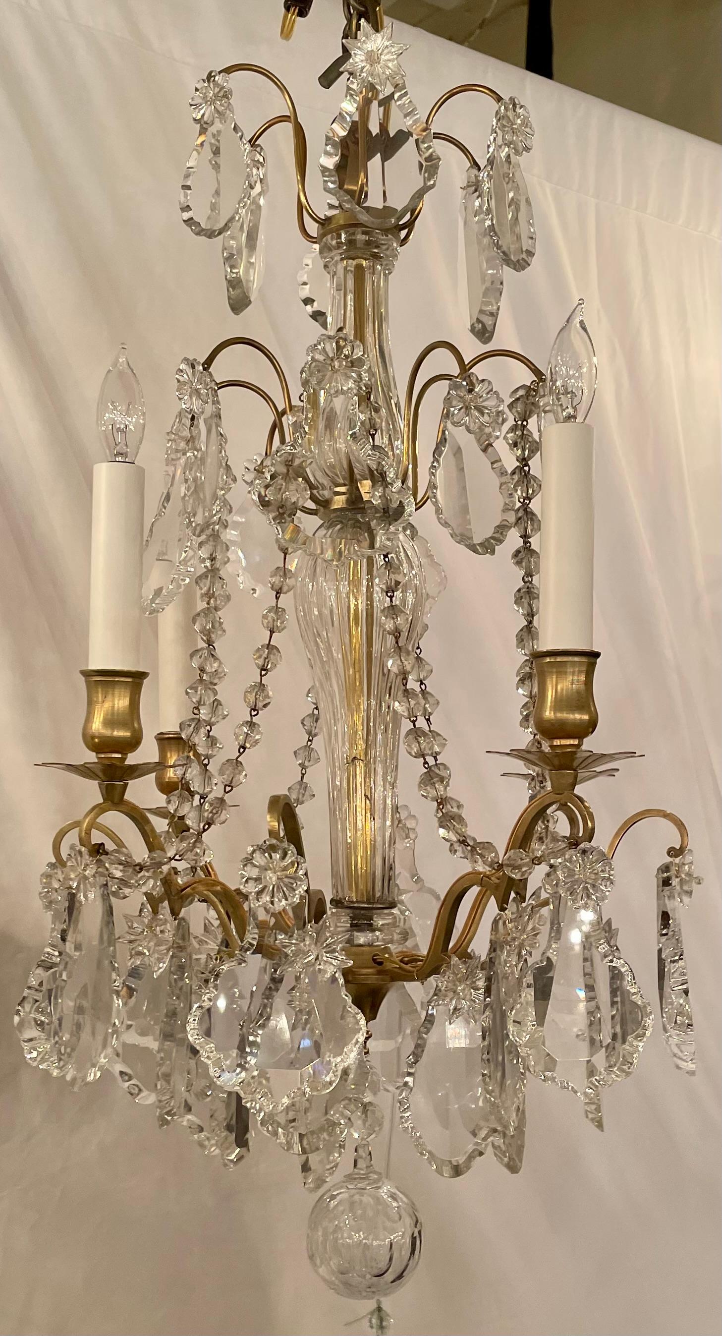 Antique French Baccarat Crystal & Gold Bronze 4 Light Chandelier Circa 1890-1900 In Good Condition In New Orleans, LA
