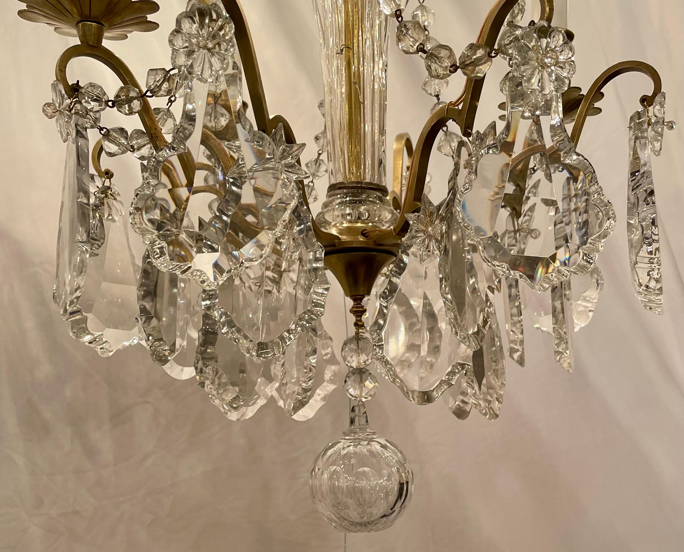 19th Century Antique French Baccarat Crystal & Gold Bronze 4 Light Chandelier Circa 1890-1900