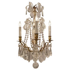 Antique French Baccarat Crystal 
Gold Bronze 4 Light Chandelier Circa 1890-1900