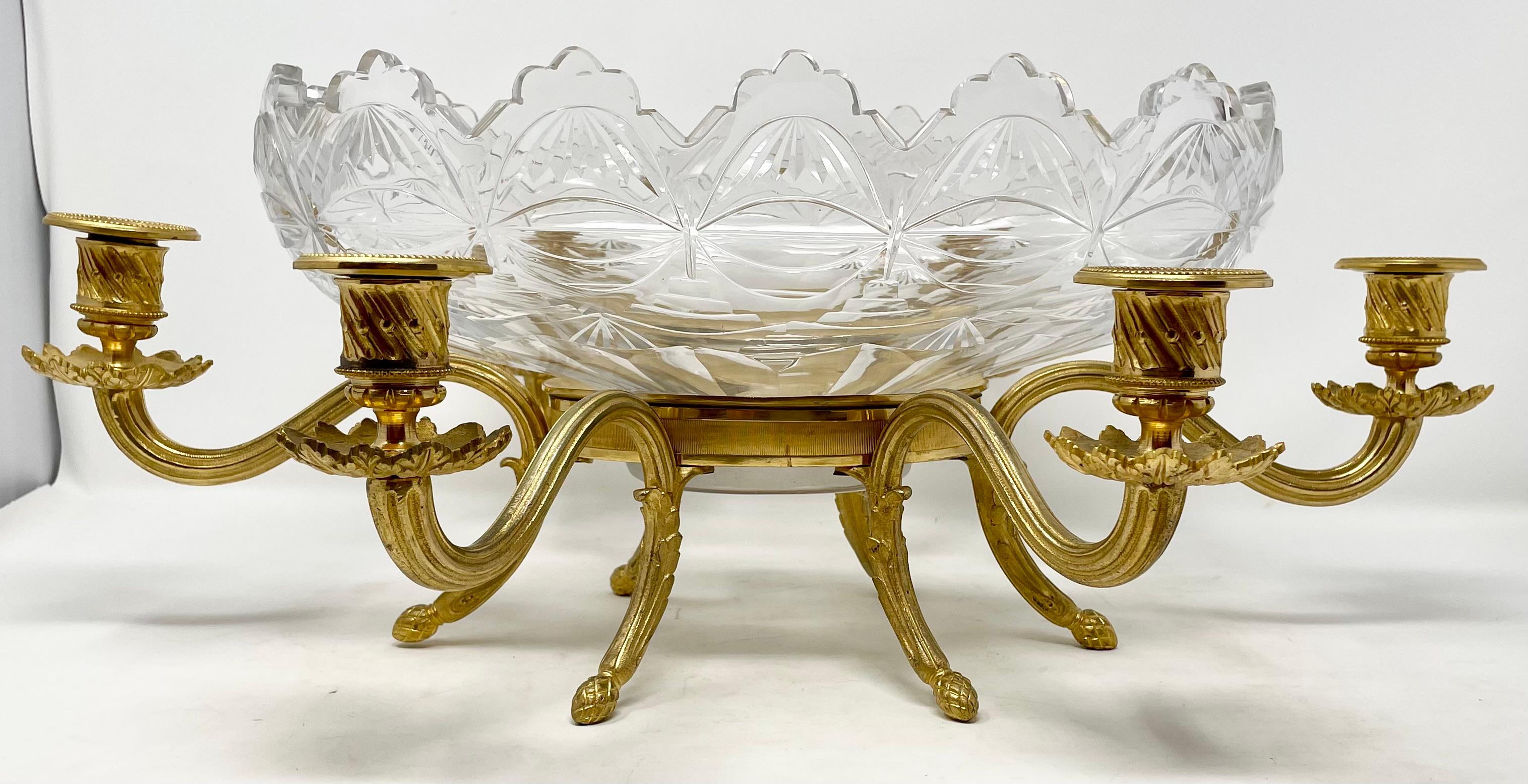 Antique French Baccarat Crystal & Gold Bronze Centerpiece Bowl, Circa 1885. In Good Condition For Sale In New Orleans, LA
