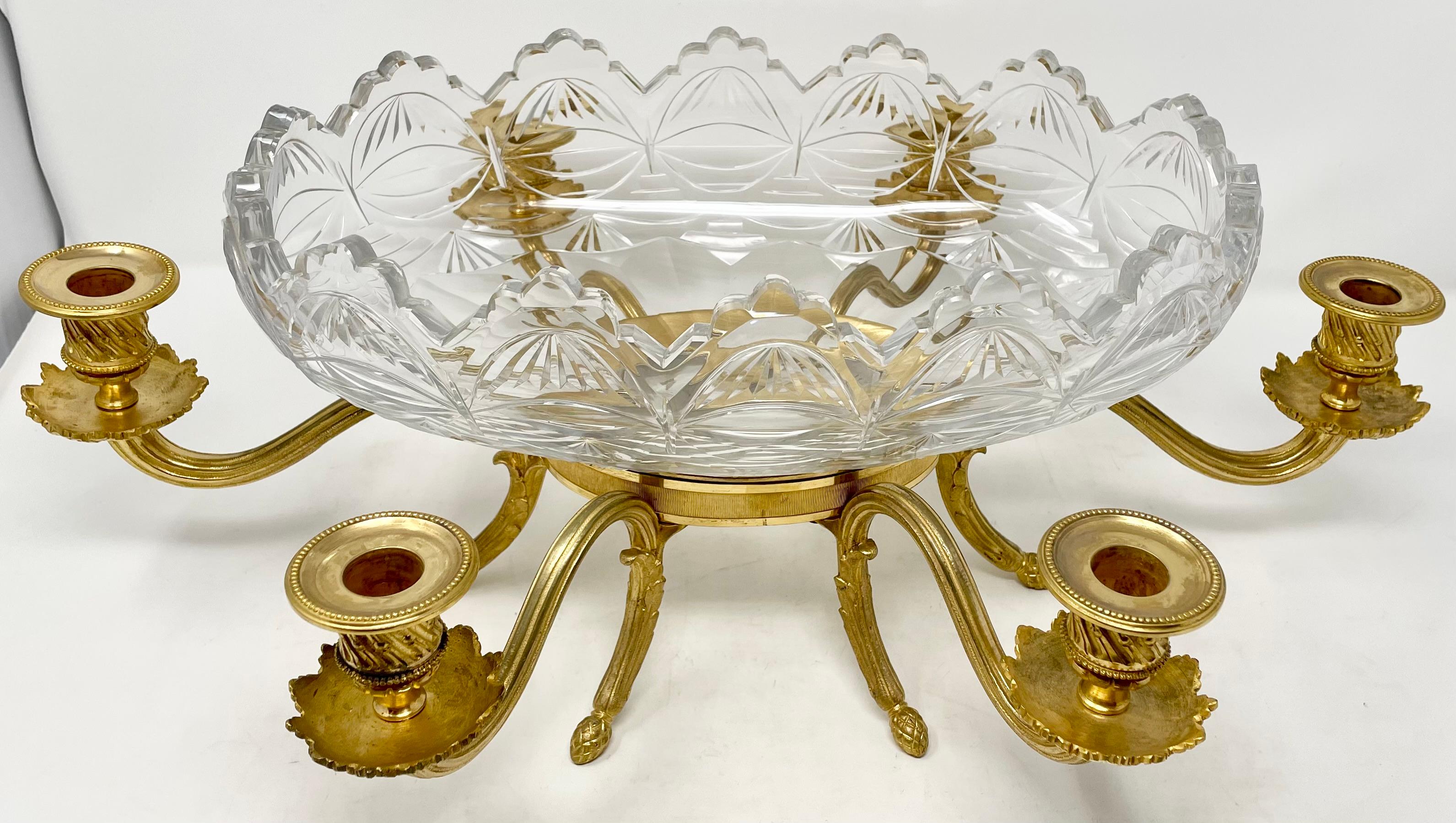 19th Century Antique French Baccarat Crystal & Gold Bronze Centerpiece Bowl, Circa 1885. For Sale