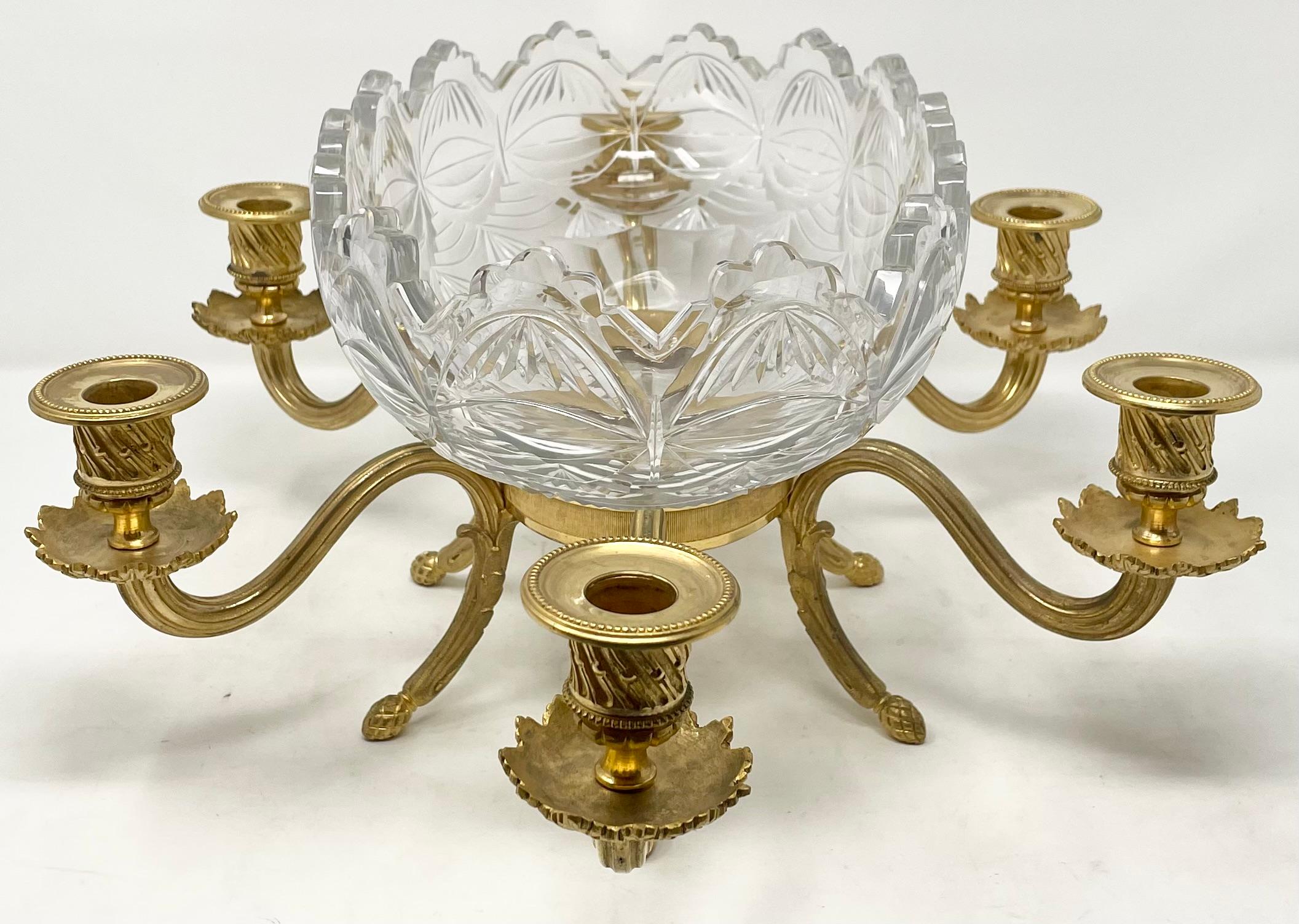 Antique French Baccarat Crystal & Gold Bronze Centerpiece Bowl, Circa 1885. For Sale 4