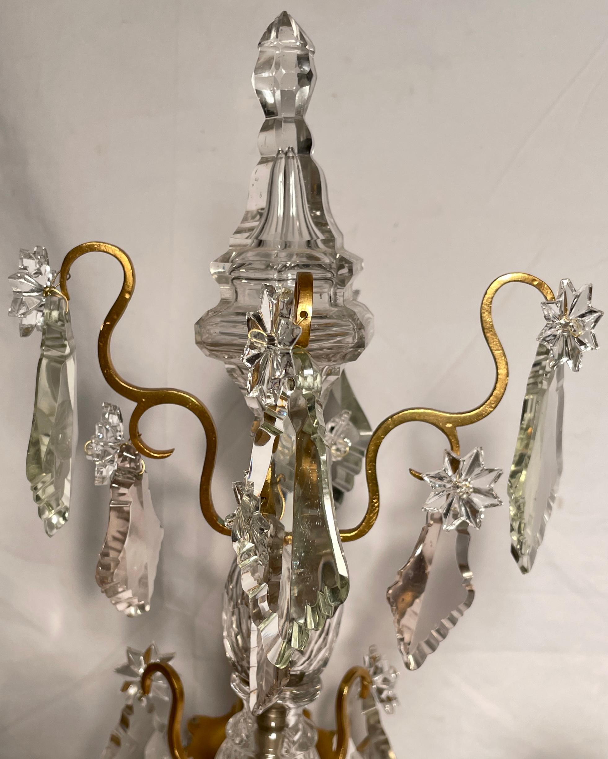 Antique French Baccarat Crystal & Gold Bronze Girandoles Candelabra, Circa 1885. In Good Condition In New Orleans, LA