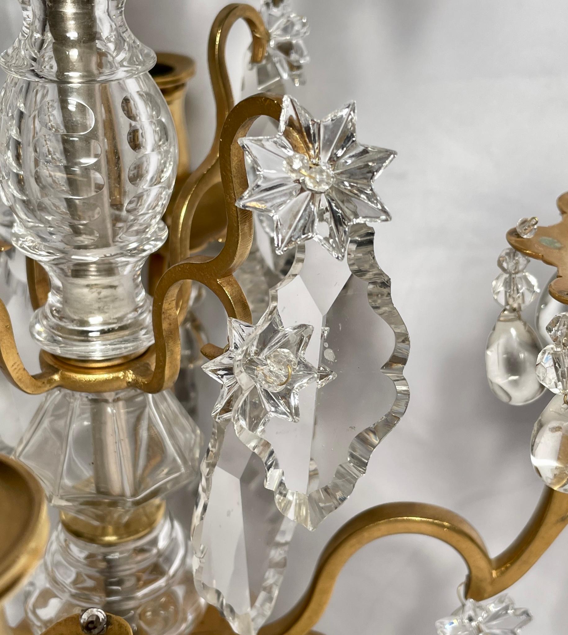 Antique French Baccarat Crystal & Gold Bronze Girandoles Candelabra, Circa 1885. 1