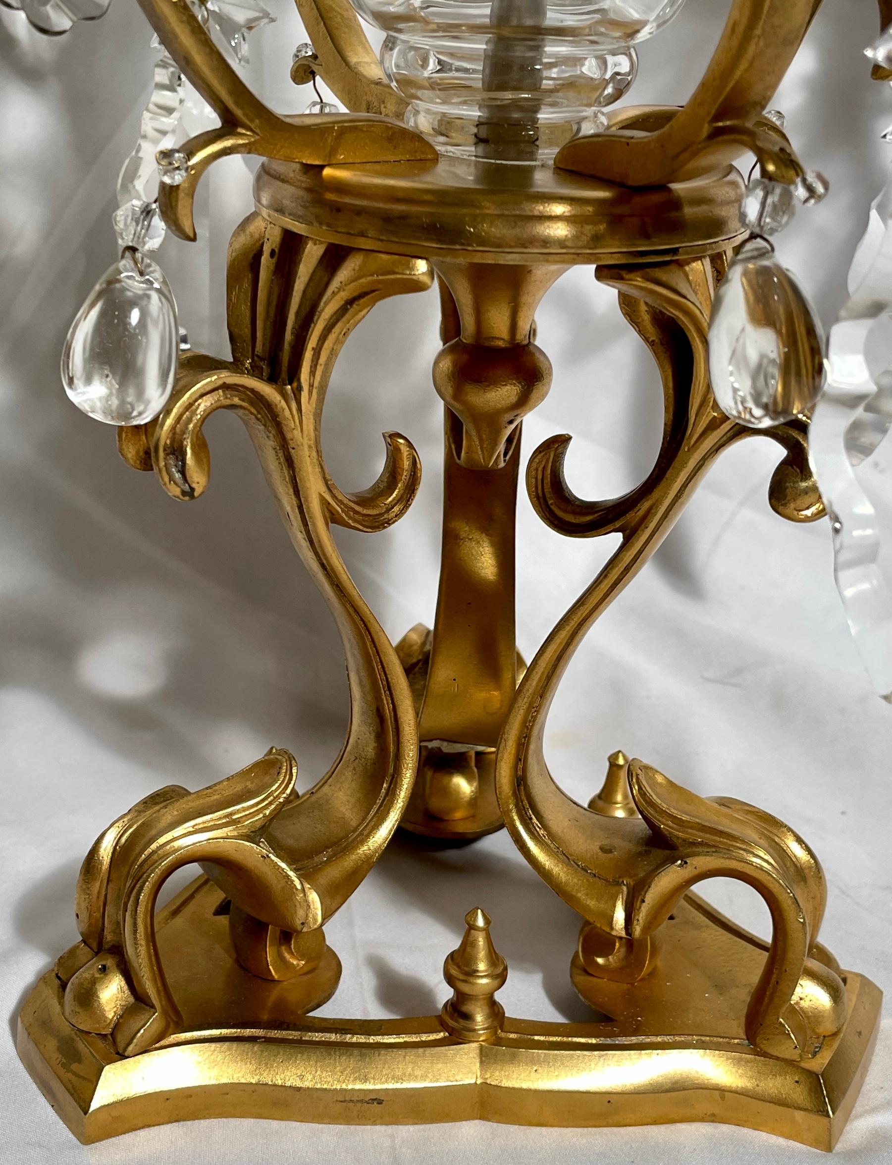 Antique French Baccarat Crystal & Gold Bronze Girandoles Candelabra, Circa 1885. 3