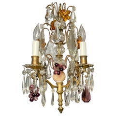 Antique French Baccarat Crystal 
Gold Bronze Petite 4 Light Chandelier, Ca 1900