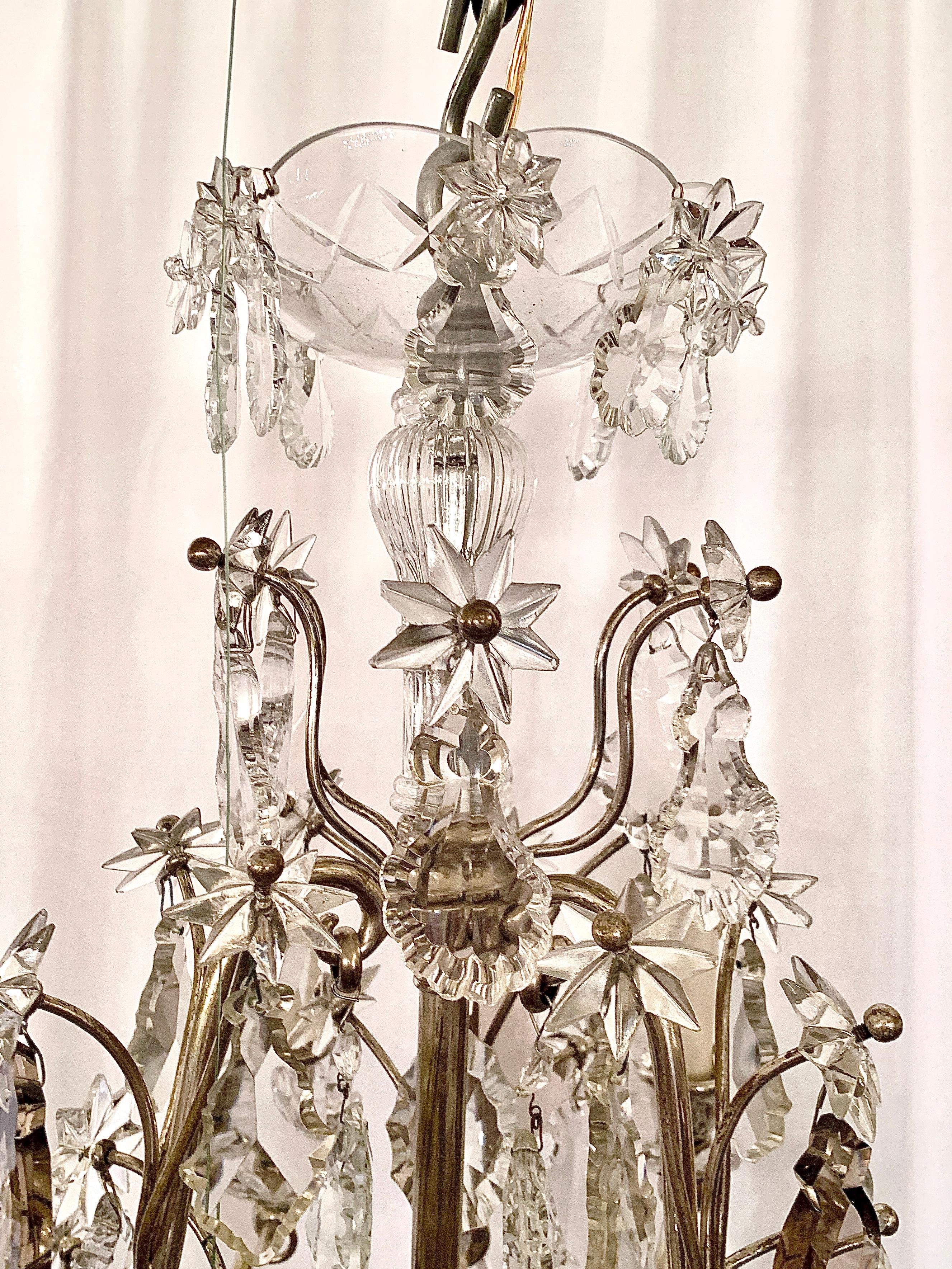 Antique French Baccarat crystal silvered bronze chandelier, circa 1900-1920.