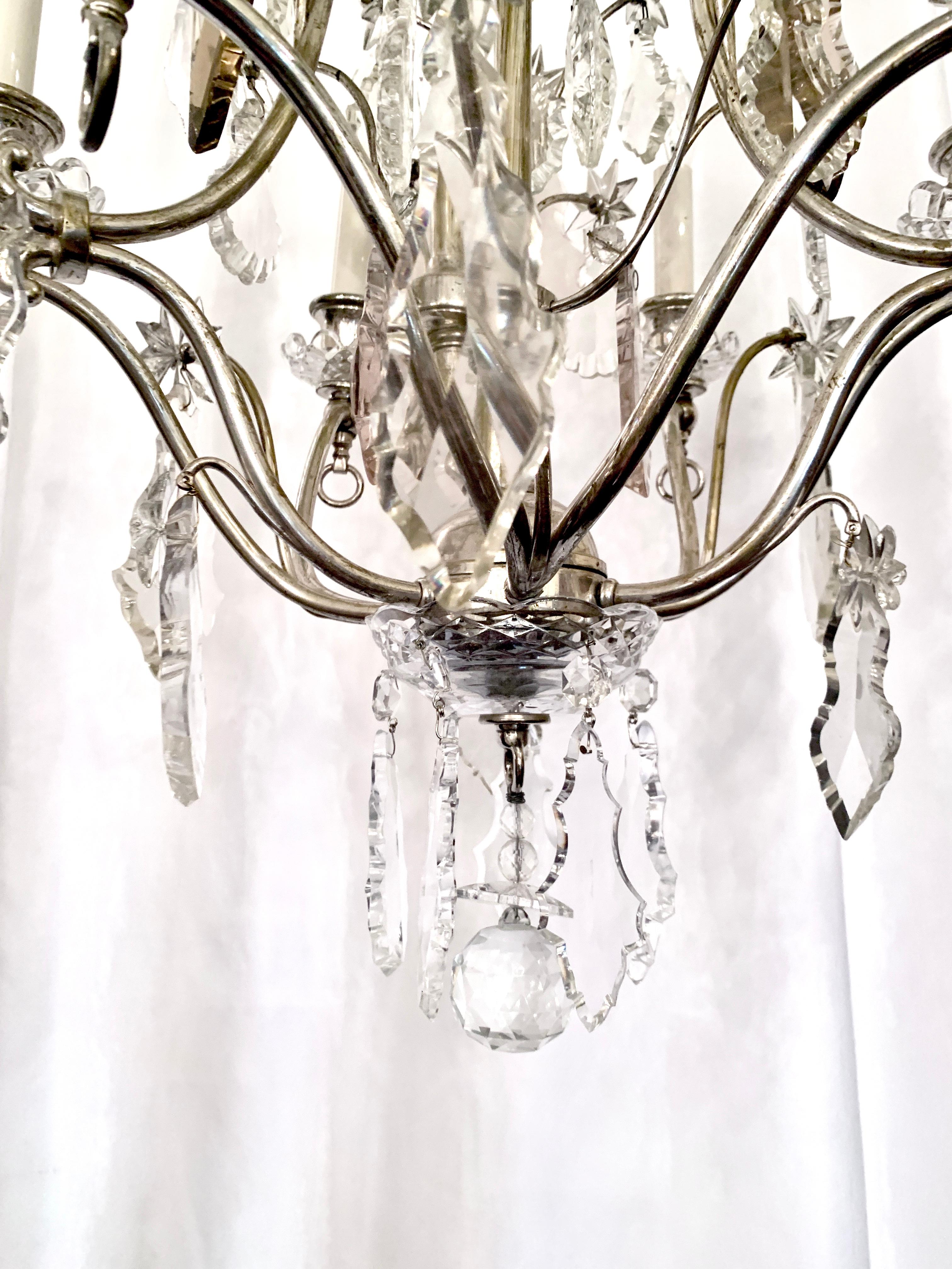 Antique French Baccarat Crystal Silvered Bronze Chandelier, Circa 1900-1920 In Good Condition For Sale In New Orleans, LA