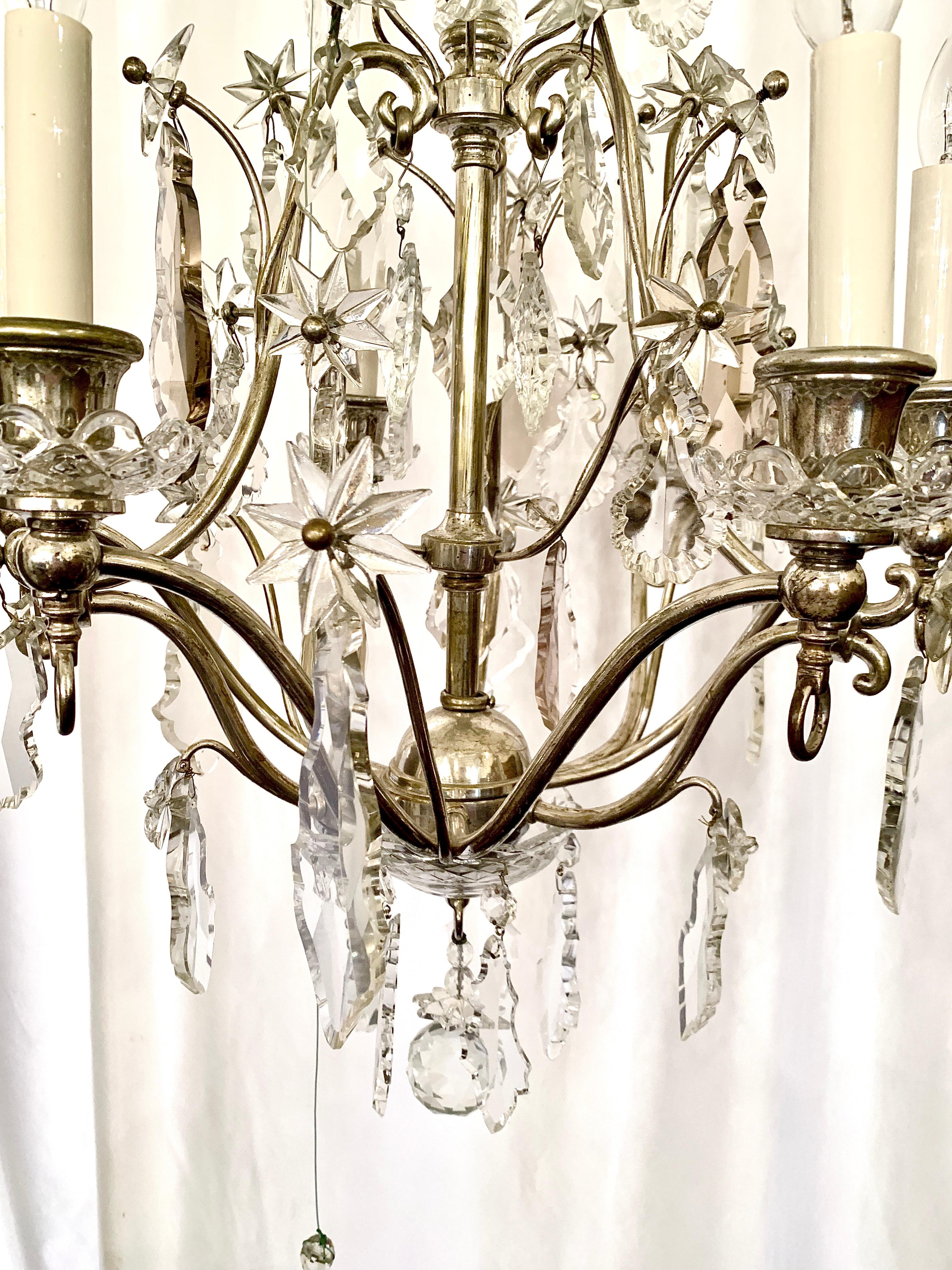 20th Century Antique French Baccarat Crystal Silvered Bronze Chandelier, Circa 1900-1920 For Sale