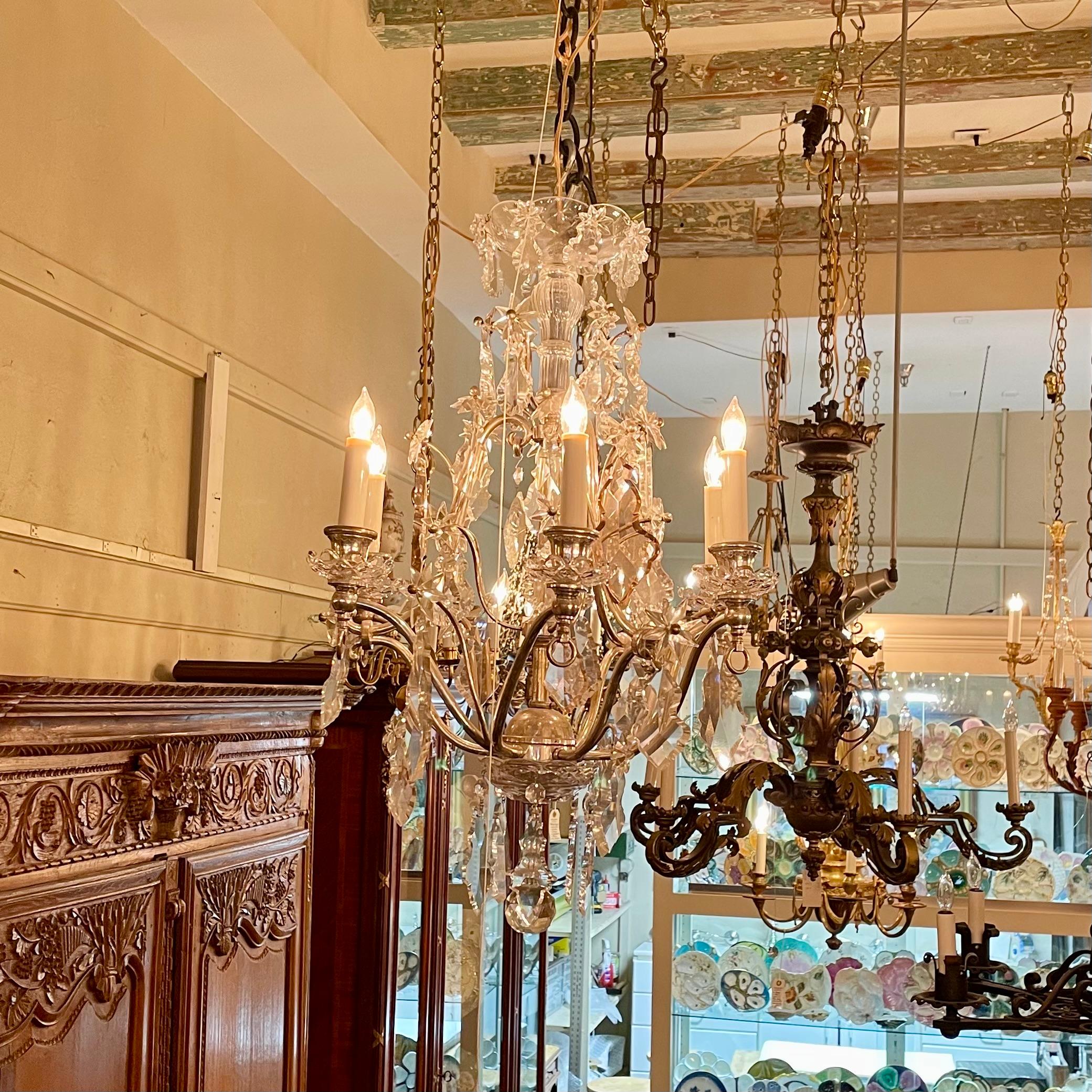 Antique French Baccarat Crystal Silvered Bronze Chandelier, Circa 1900-1920 For Sale 1