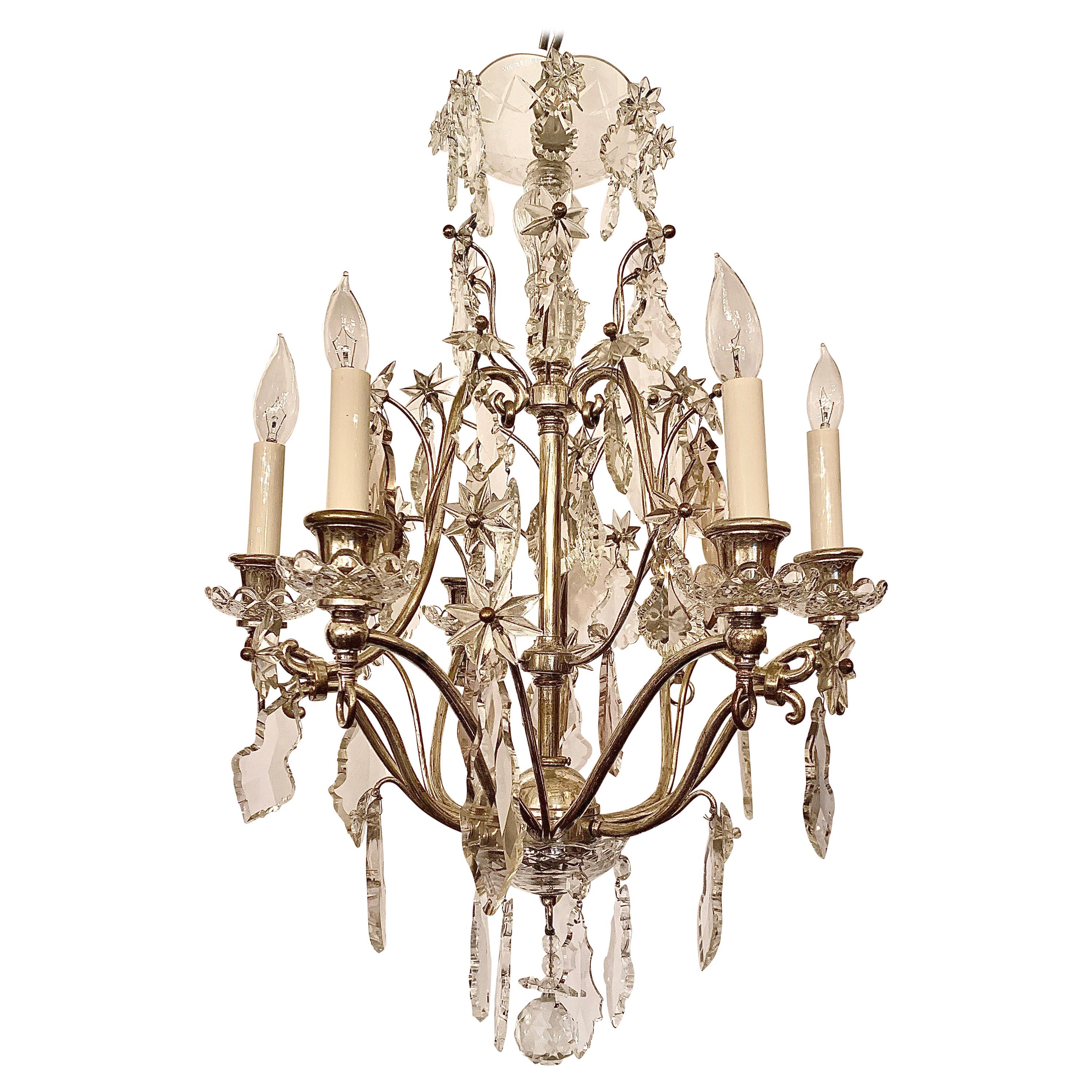 Antique French Baccarat Crystal Silvered Bronze Chandelier, Circa 1900-1920 For Sale