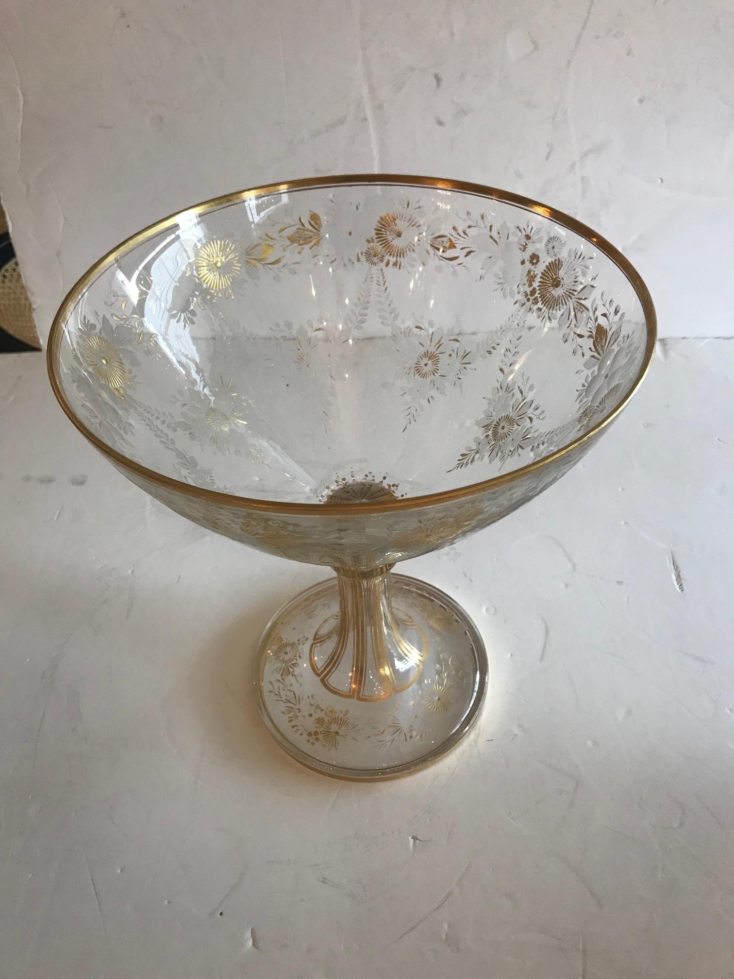 19th Century Antique French Baccarat Etched Glass Centerpiece Vessel