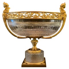Centro de Mesa Antiguo Francés Baccarat Estilo Luis XVI de Bronce Dorado y Cristal Tallado