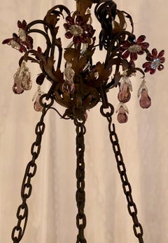 Antique French Baccarat Multicolored Crystal & Tole Chandelier, circa 1820-1840