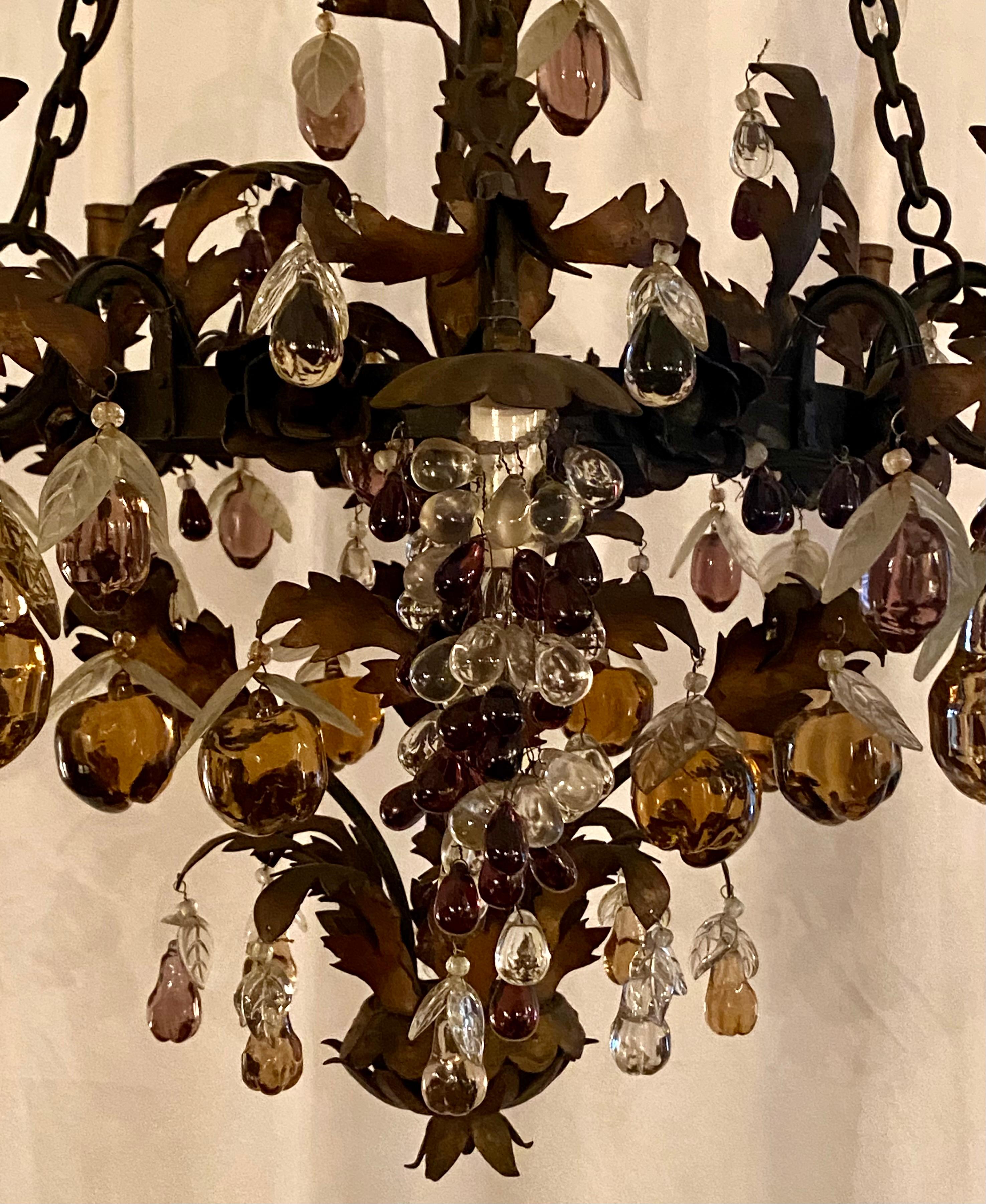 Antique French Baccarat Multicolored Crystal & Tole Chandelier, circa 1820-1840 In Good Condition For Sale In New Orleans, LA
