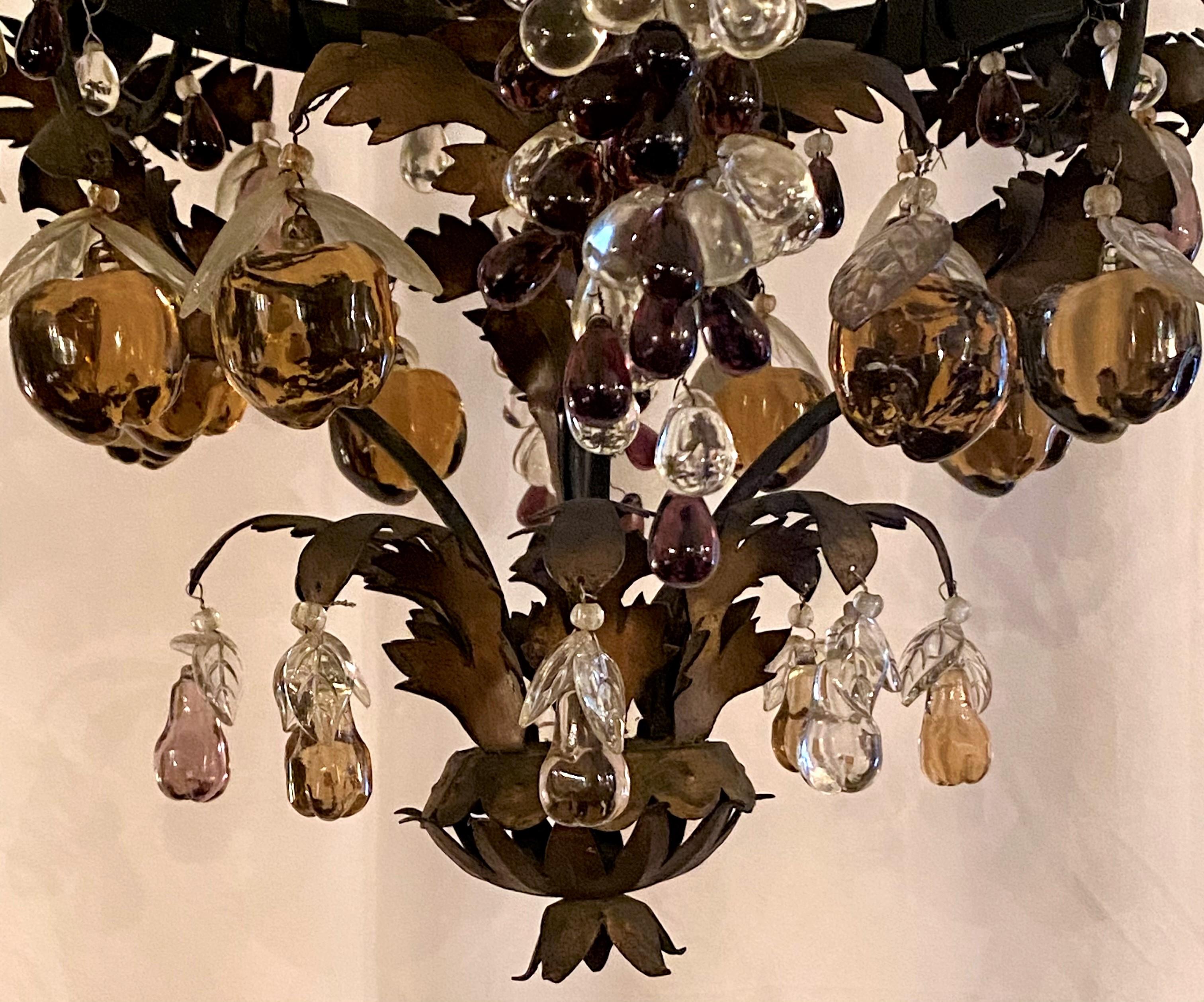19th Century Antique French Baccarat Multicolored Crystal & Tole Chandelier, circa 1820-1840 For Sale
