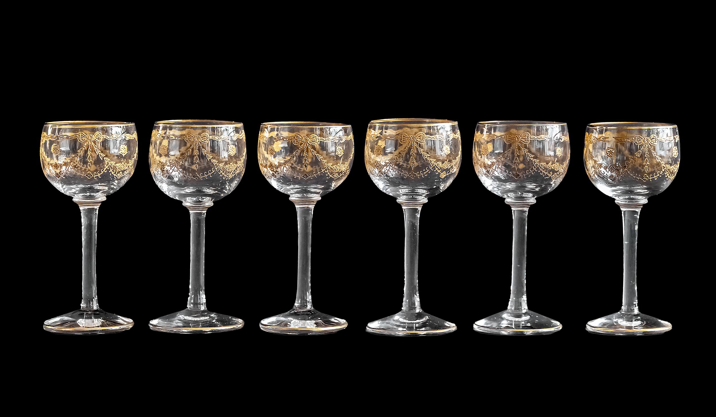 Hand-Painted Antique French Baccarat/Saint Louis Crystal Liqueur Glasses For Sale