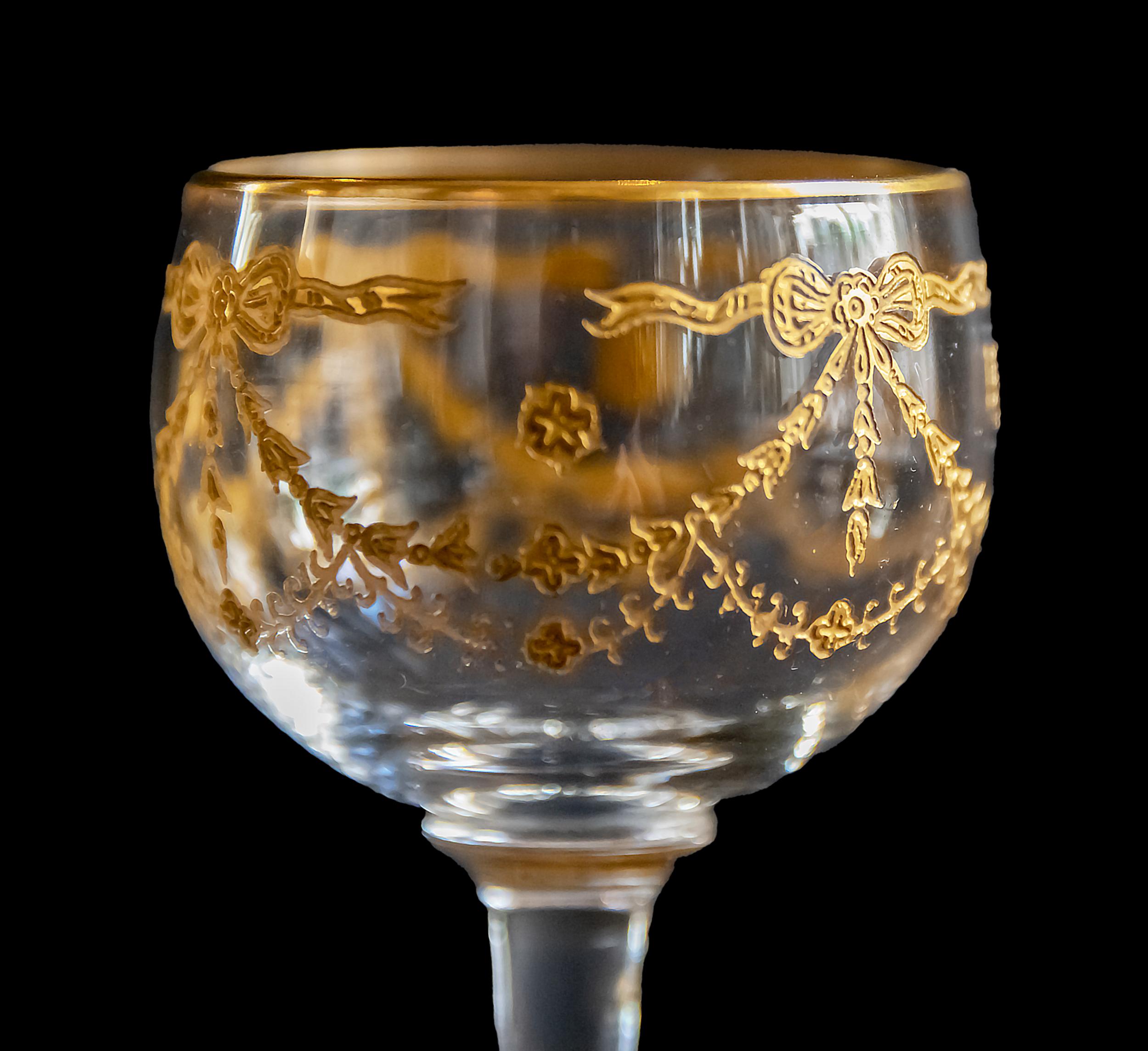 Gold Antique French Baccarat/Saint Louis Crystal Liqueur Glasses For Sale