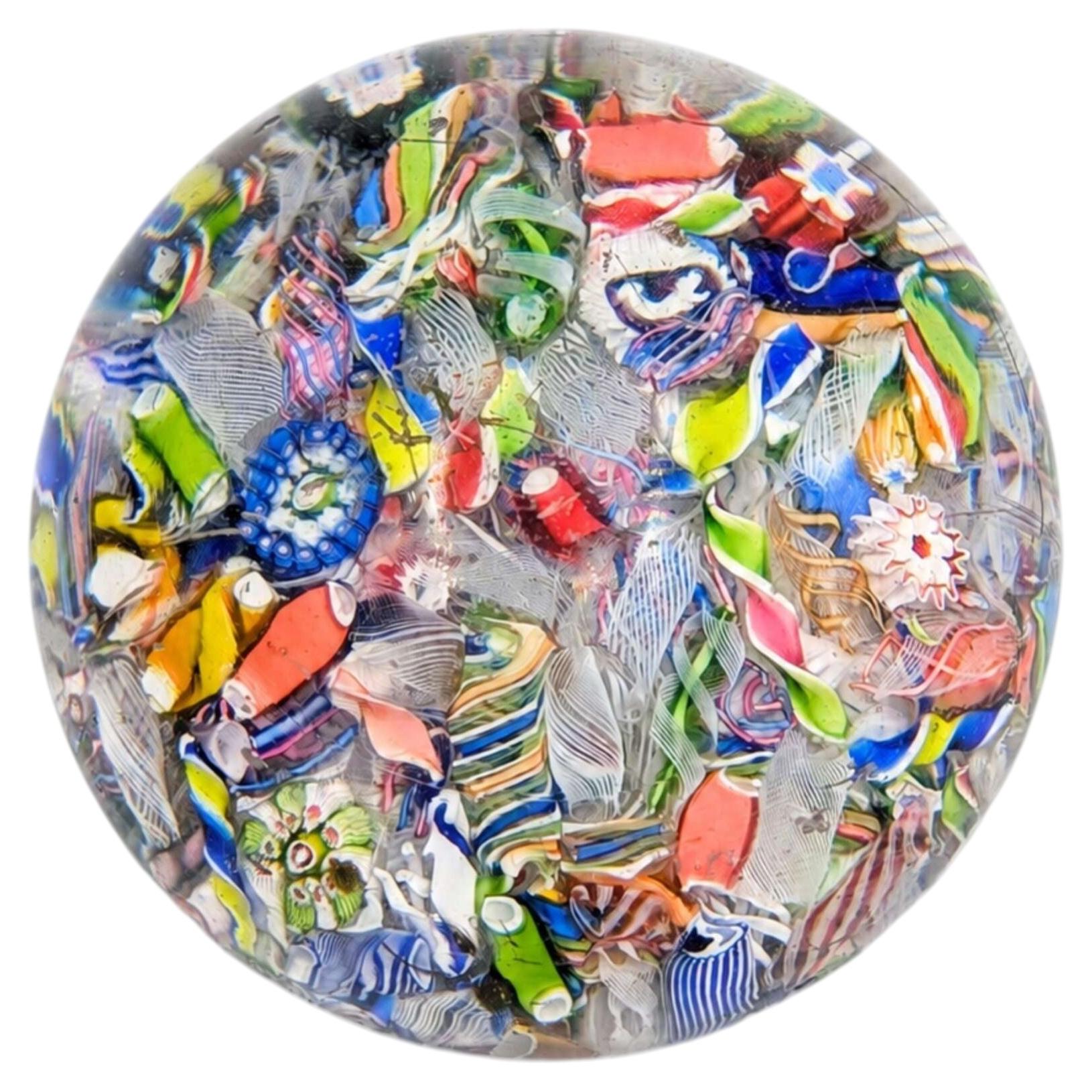 Antique French Baccarat Scramble Millefiori Art Glass Paperweight, Circa 1850