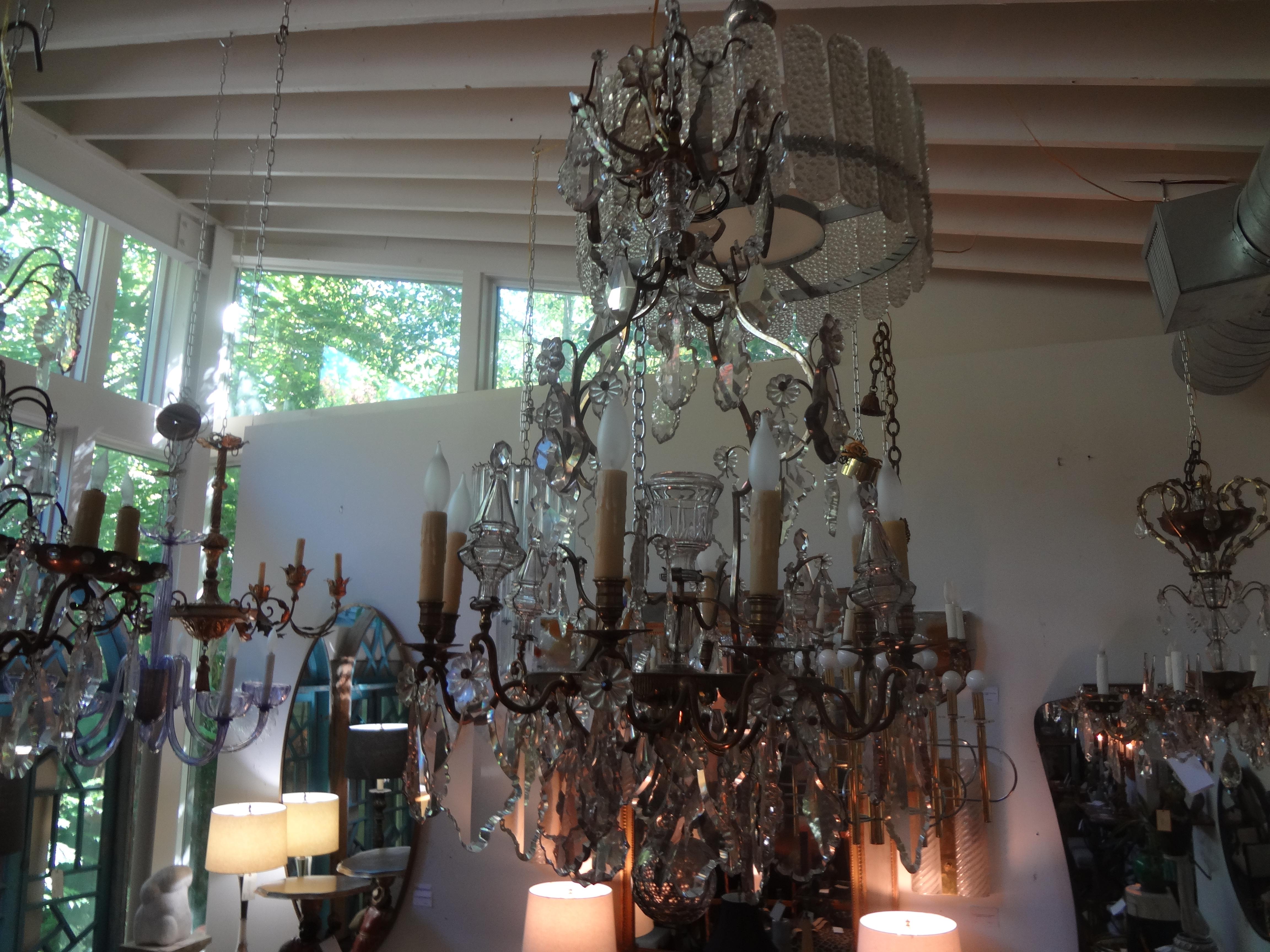 Antique French Baccarat Style Bronze and Crystal Chandelier For Sale 8