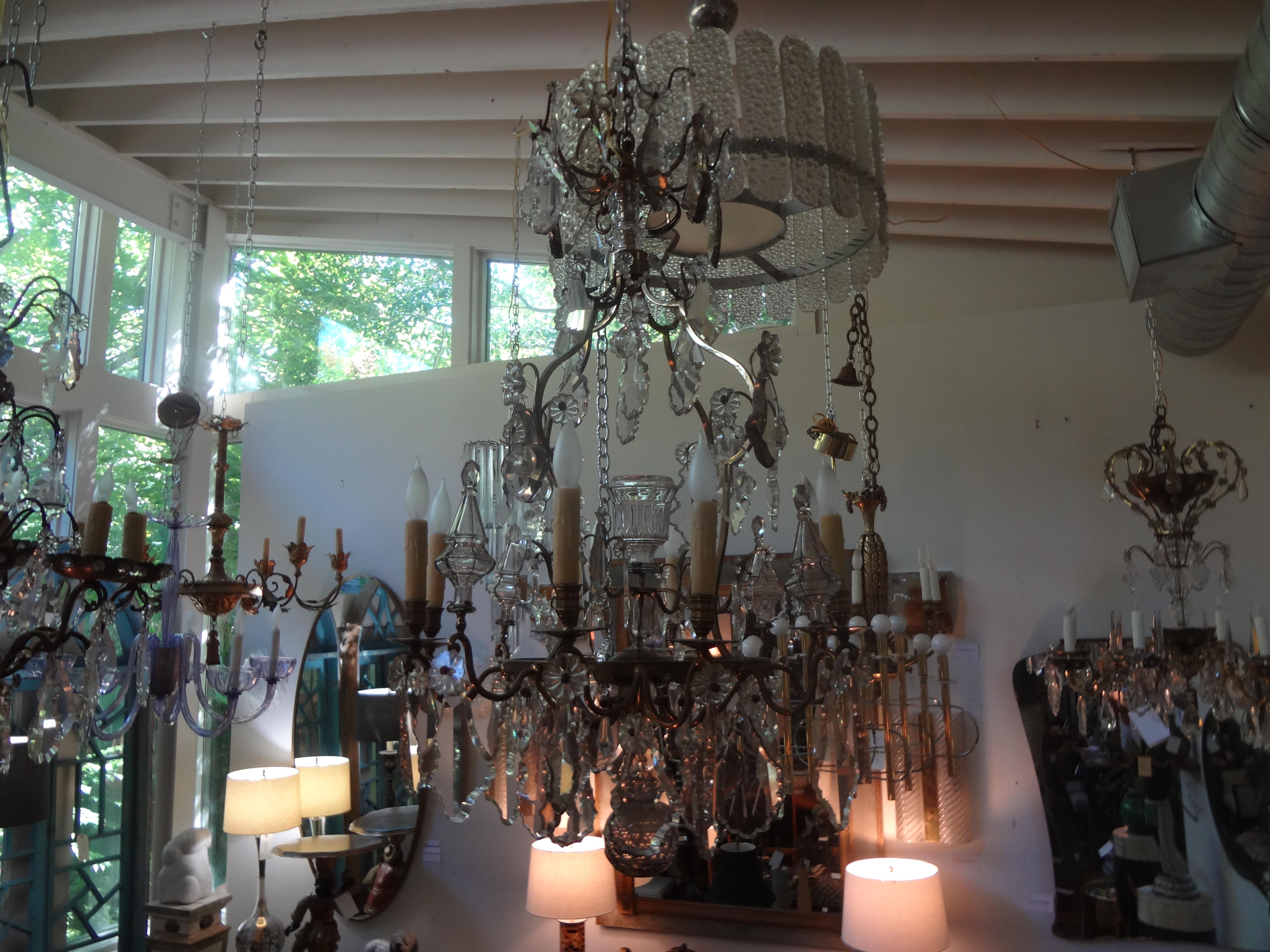 Antique French Baccarat Style Bronze and Crystal Chandelier For Sale 9