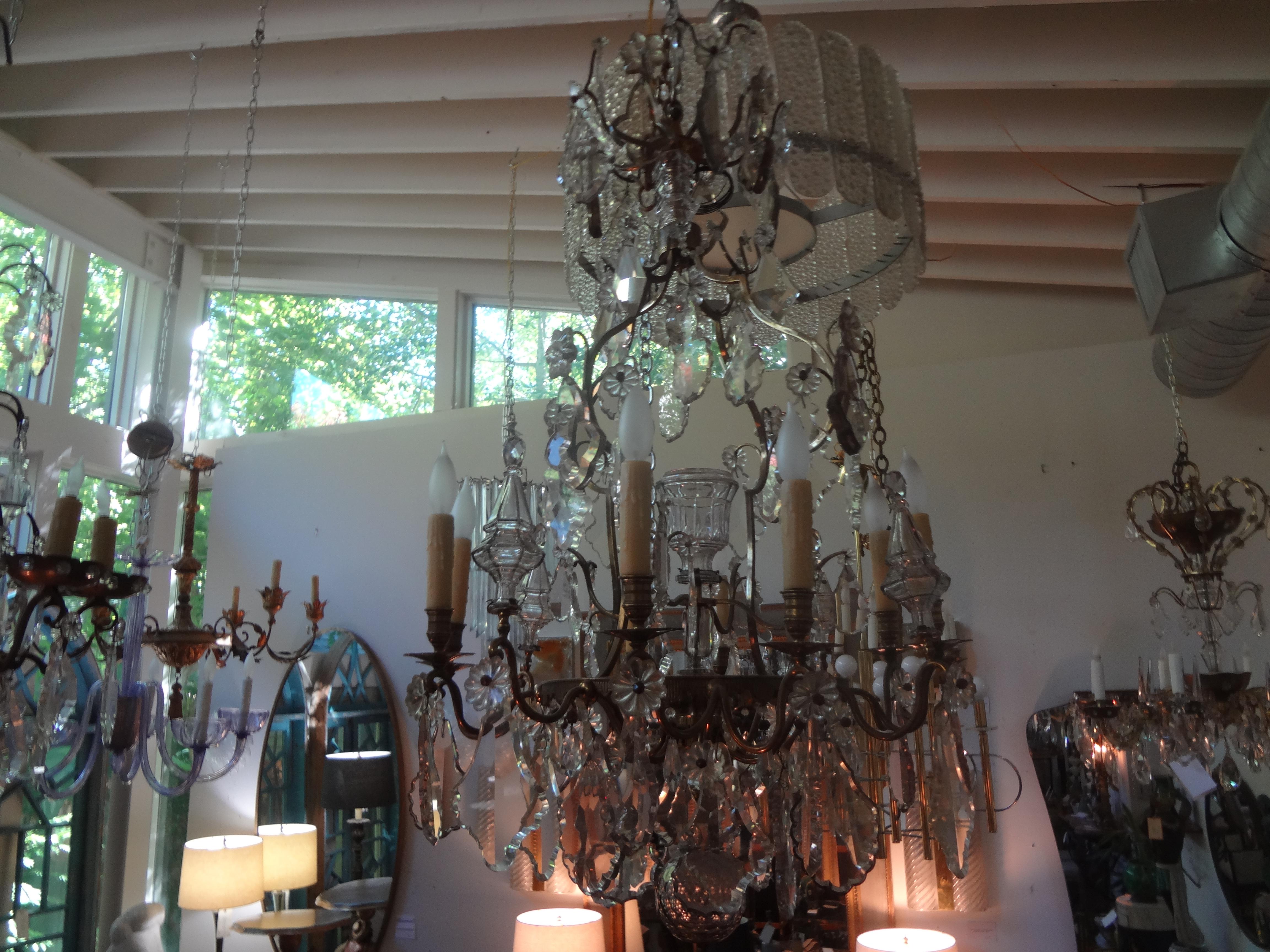 Antique French Baccarat Style Bronze and Crystal Chandelier For Sale 10