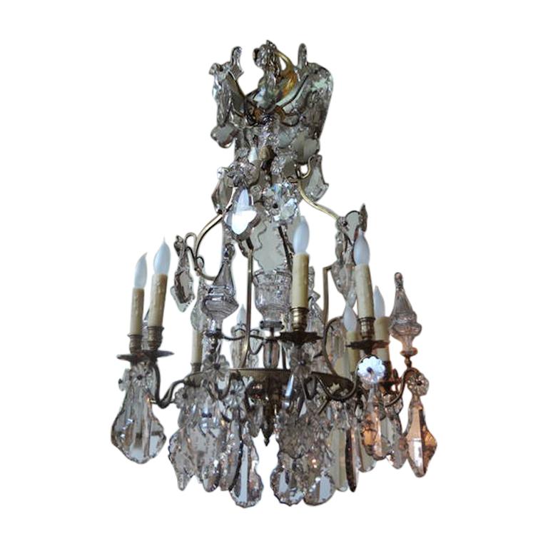 Louis XVI Antique French Baccarat Style Bronze and Crystal Chandelier For Sale