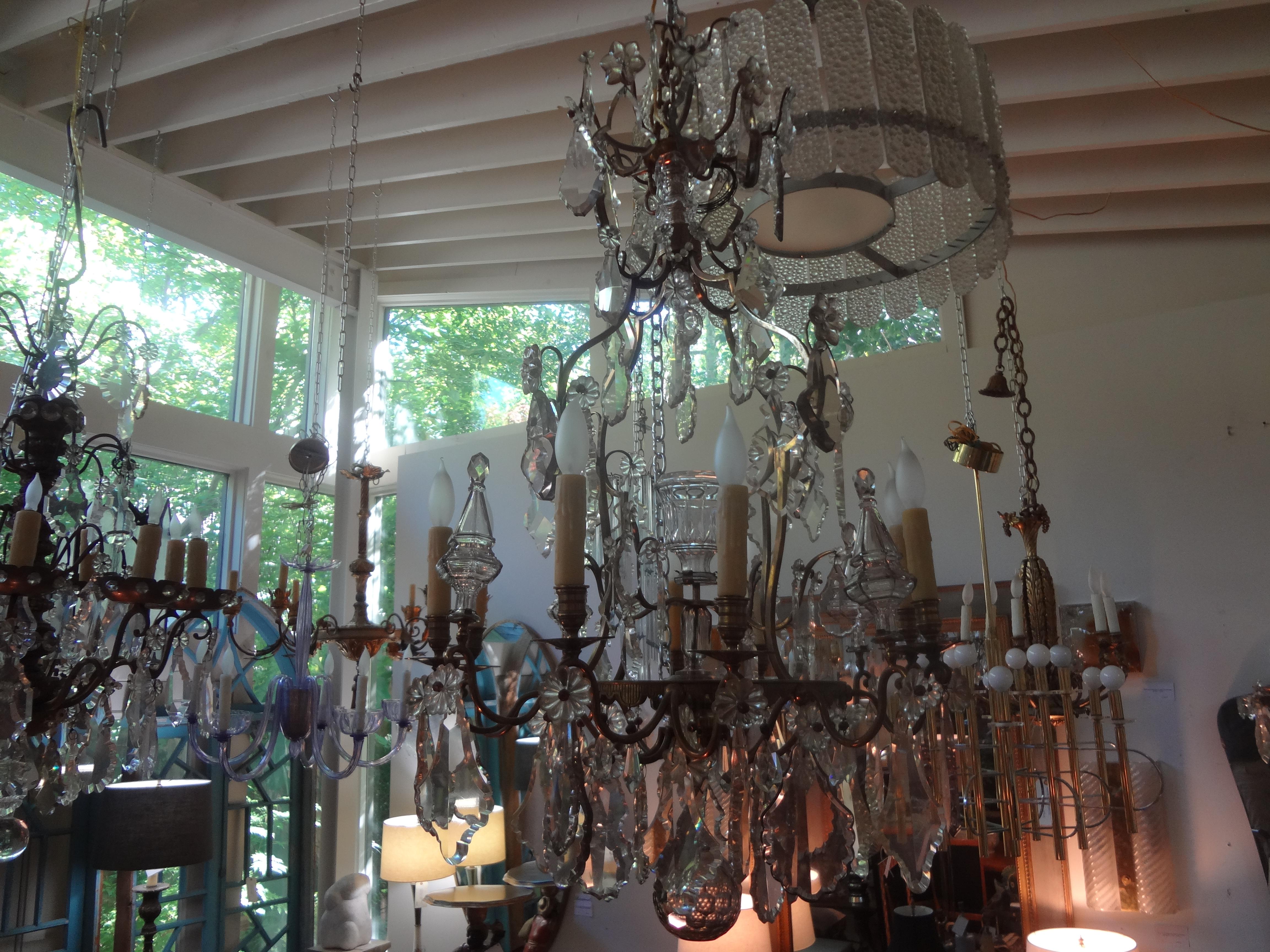 Antique French Baccarat Style Bronze and Crystal Chandelier In Good Condition For Sale In Houston, TX