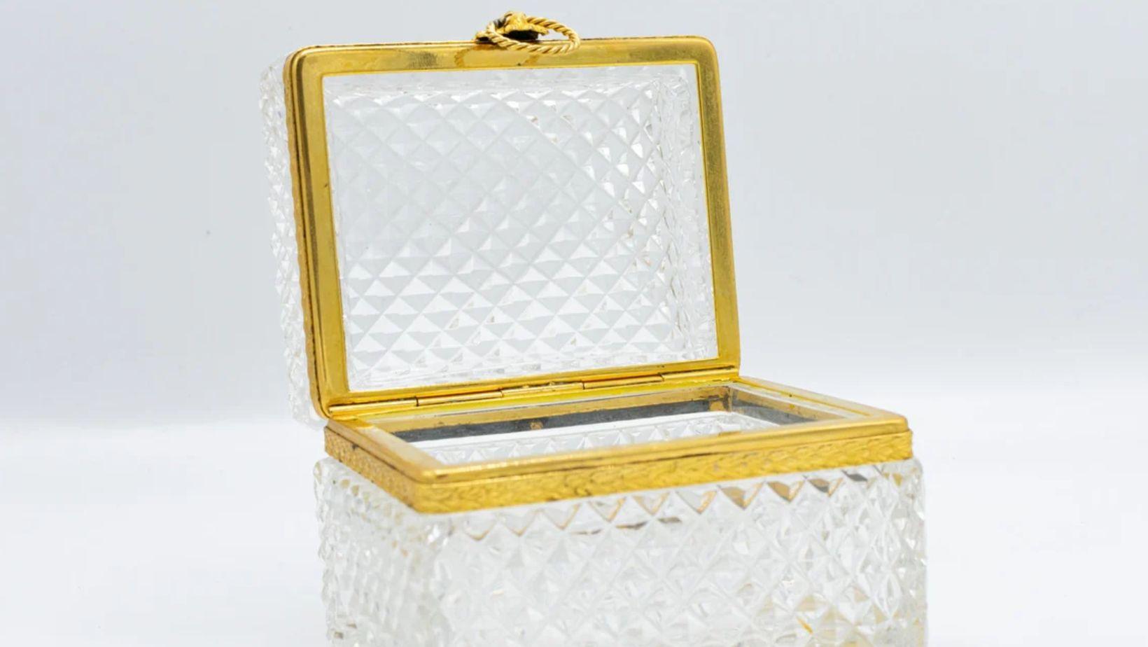 Antique French Baccarat Style Crystal Glass Jewellery Box 1